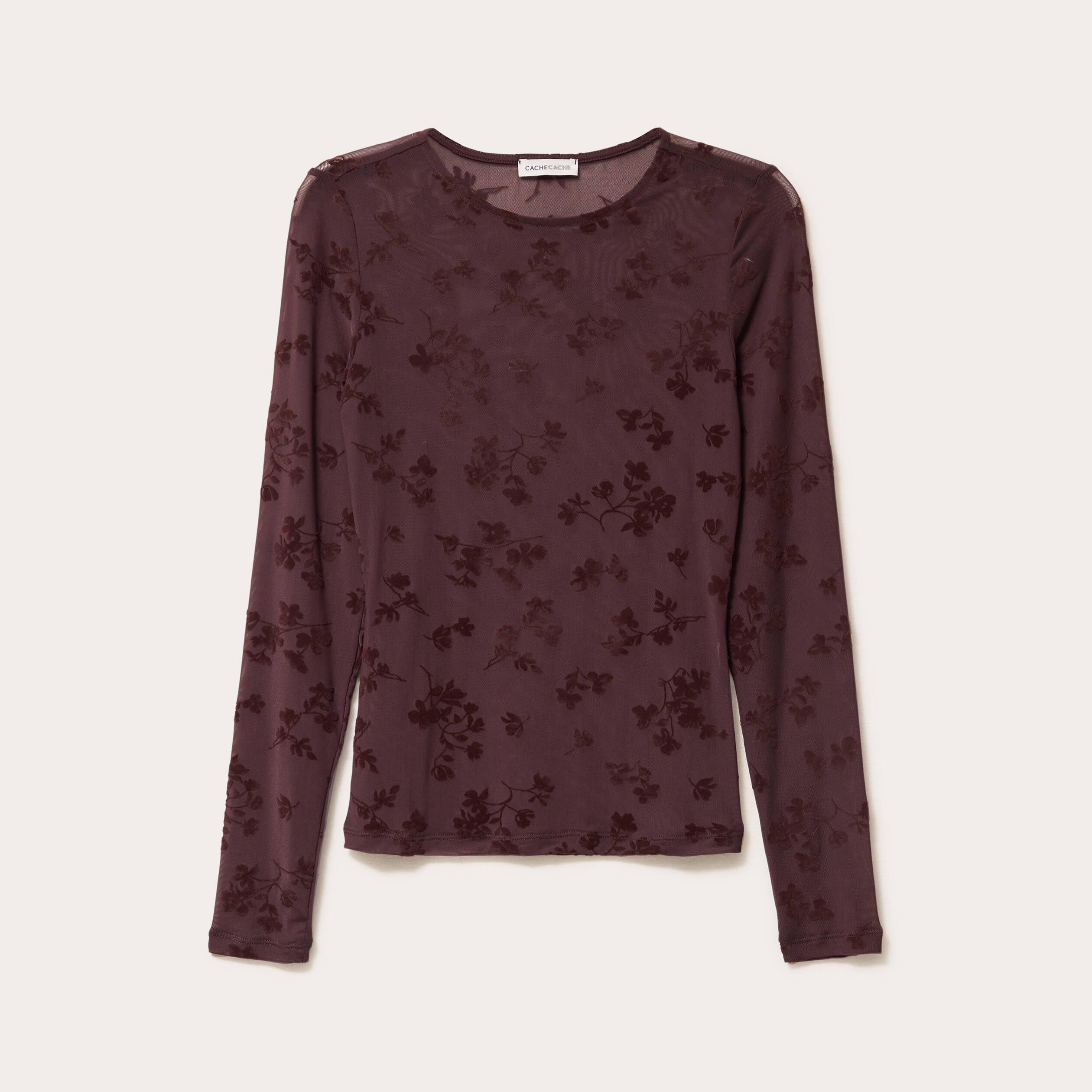 T-shirt ajust&eacute; manches longues marron cognac femme