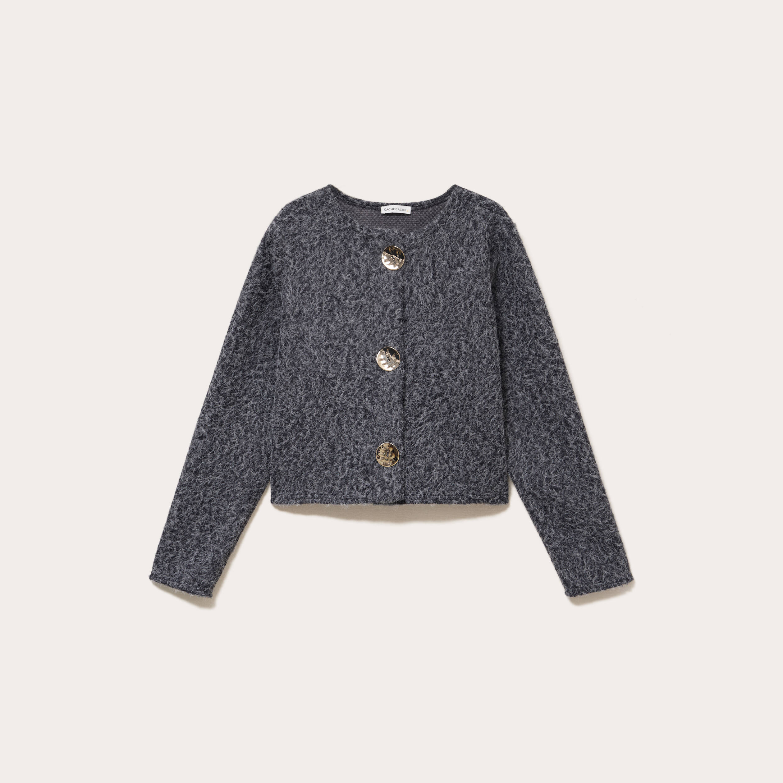 Veste effet polaire gris fonc&eacute; femme