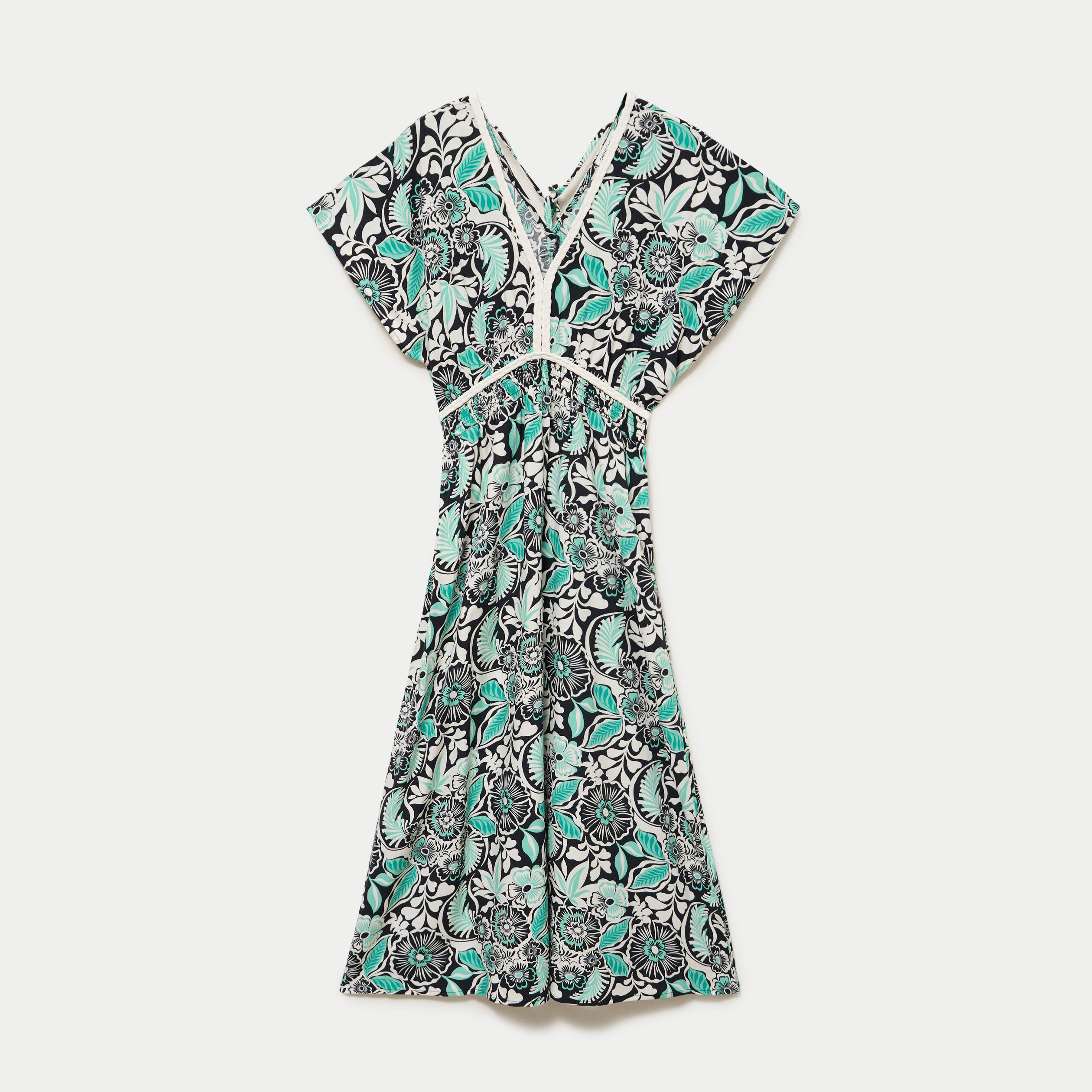 Robe &eacute;vas&eacute;e 3/4 col v manches courtes noir femme