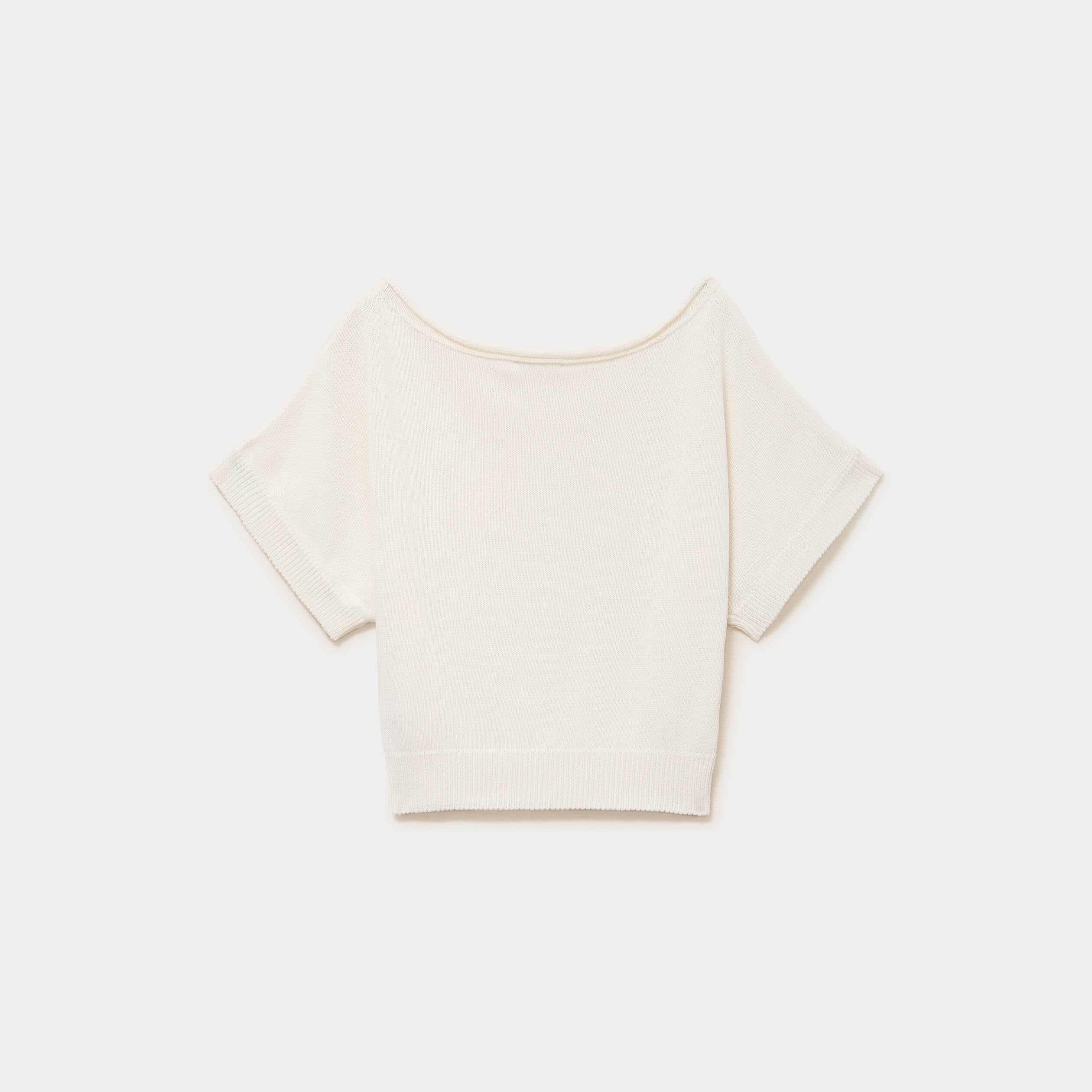 Pull ample cropped manches courtes ecru femme