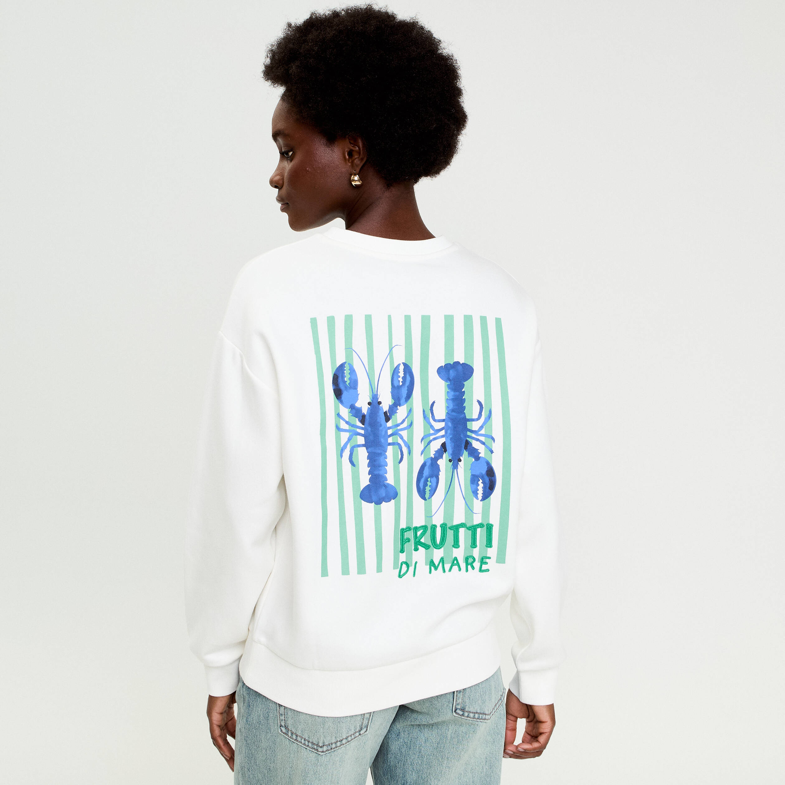 Sweat oversize print dos ecru femme