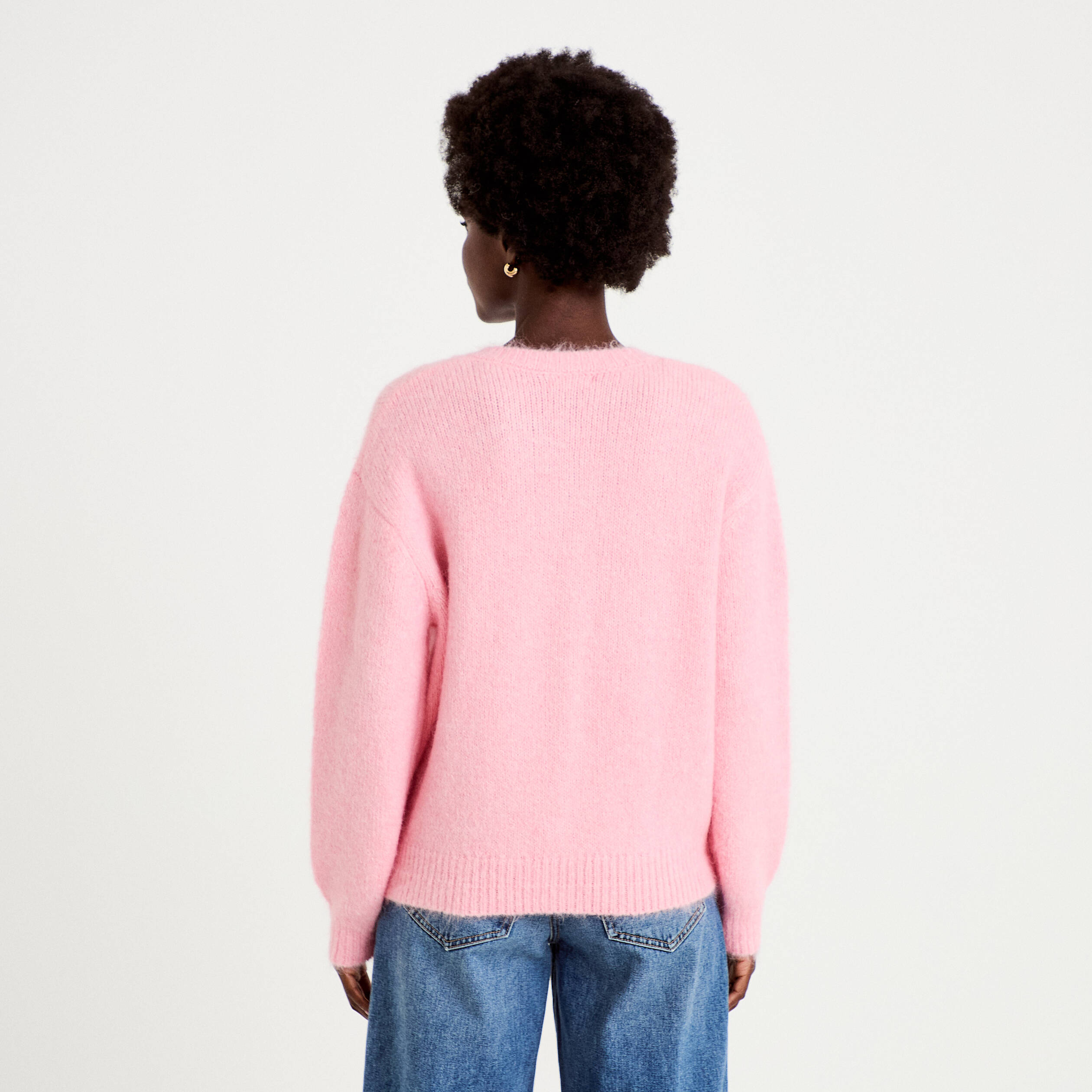 Gilet ample col rond manches longues rose femme