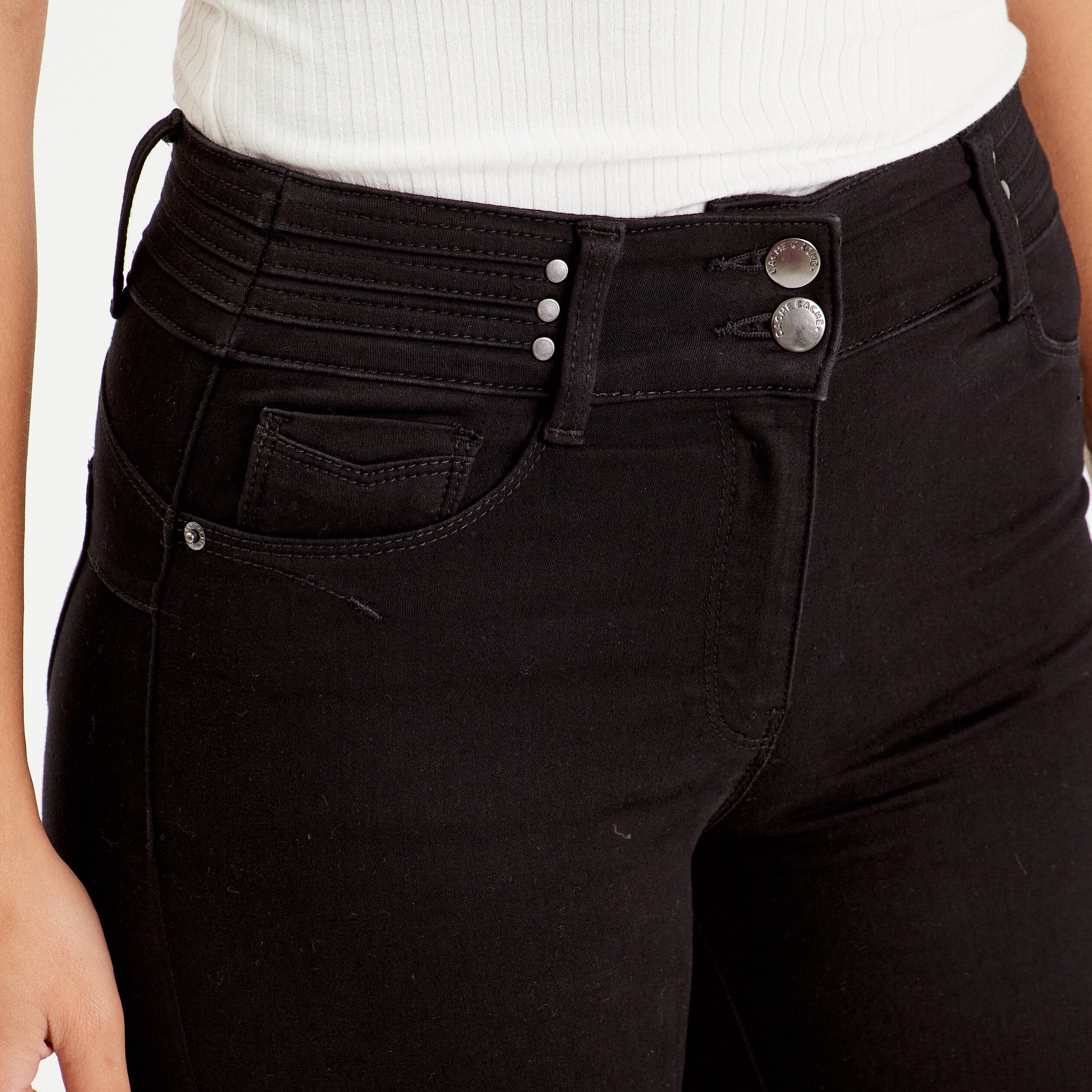 Jeans skinny push-up taille haute denim noir femme