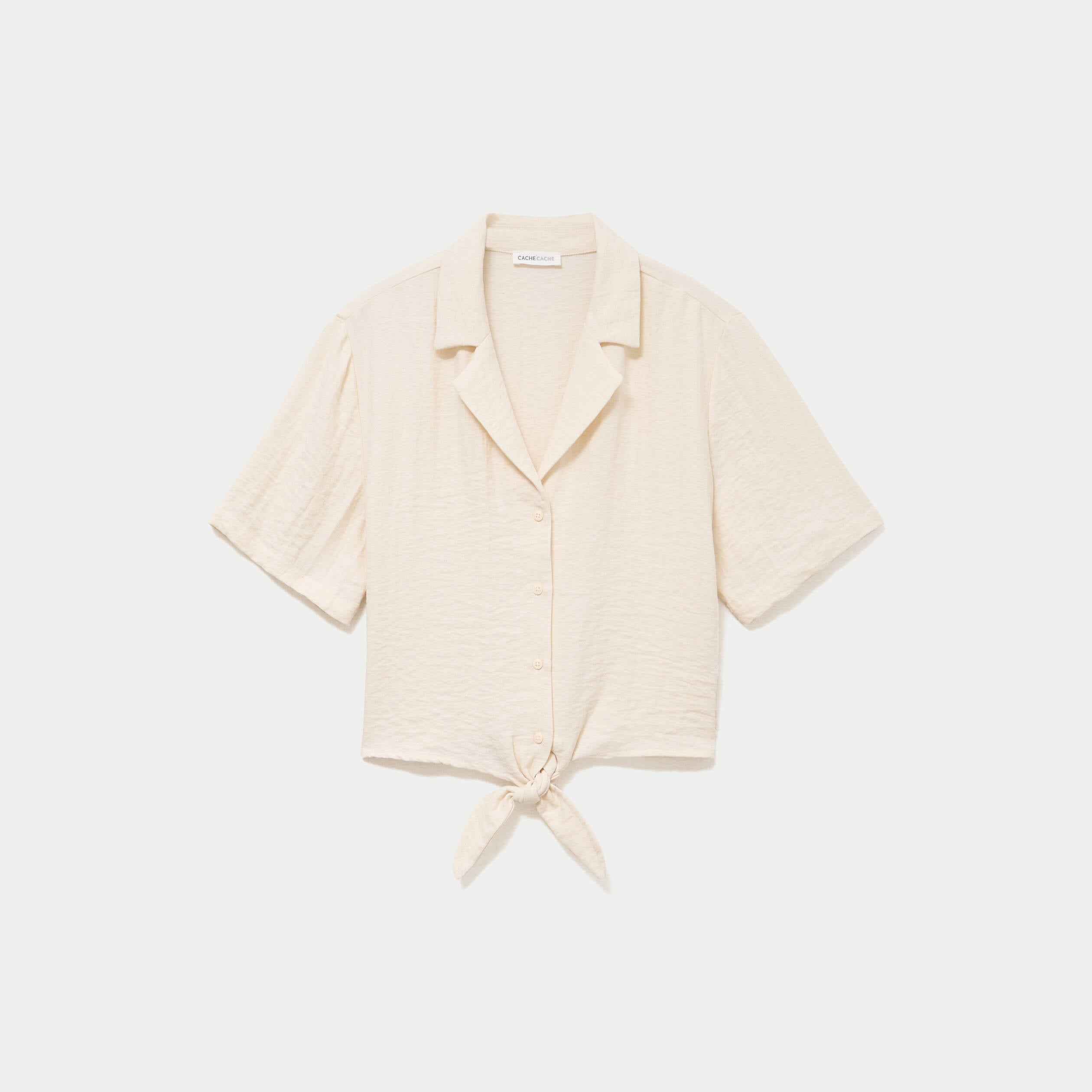 Chemise droite pliss&eacute;e manches courtes ecru femme