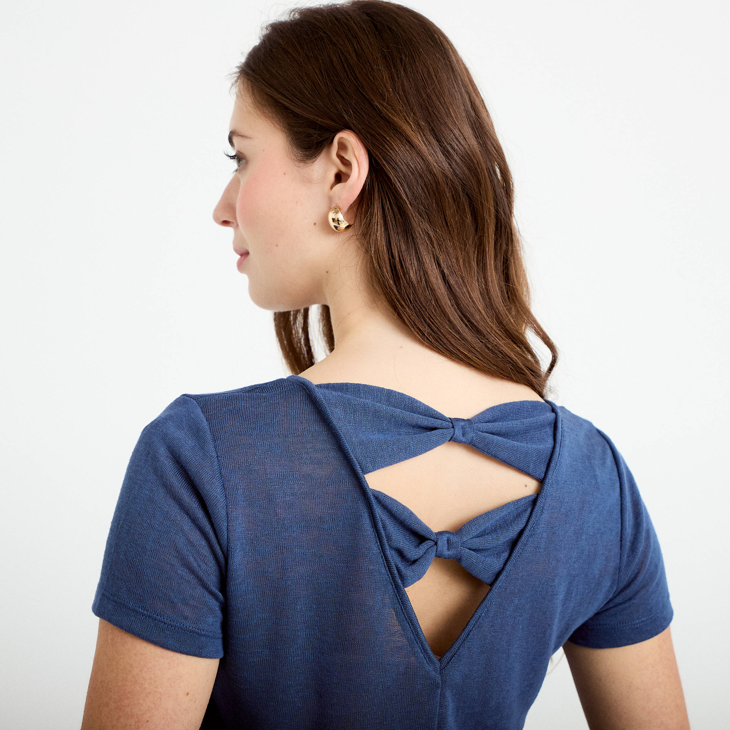 T-shirt noeuds dos bleu fonc&eacute; femme