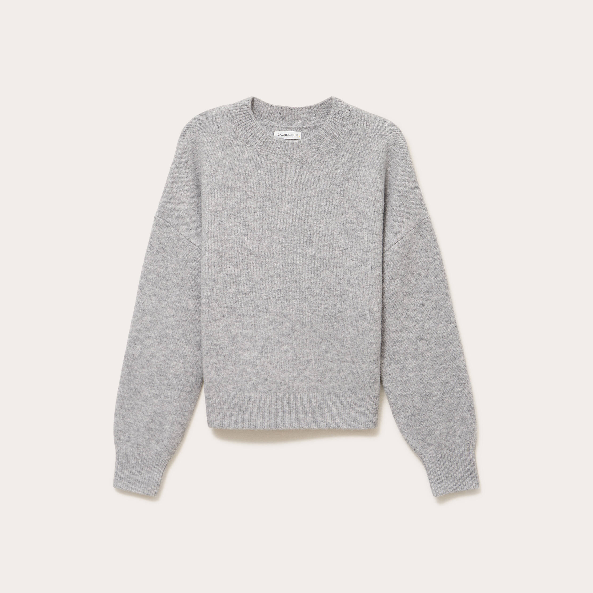 Pull col rond gris clair femme