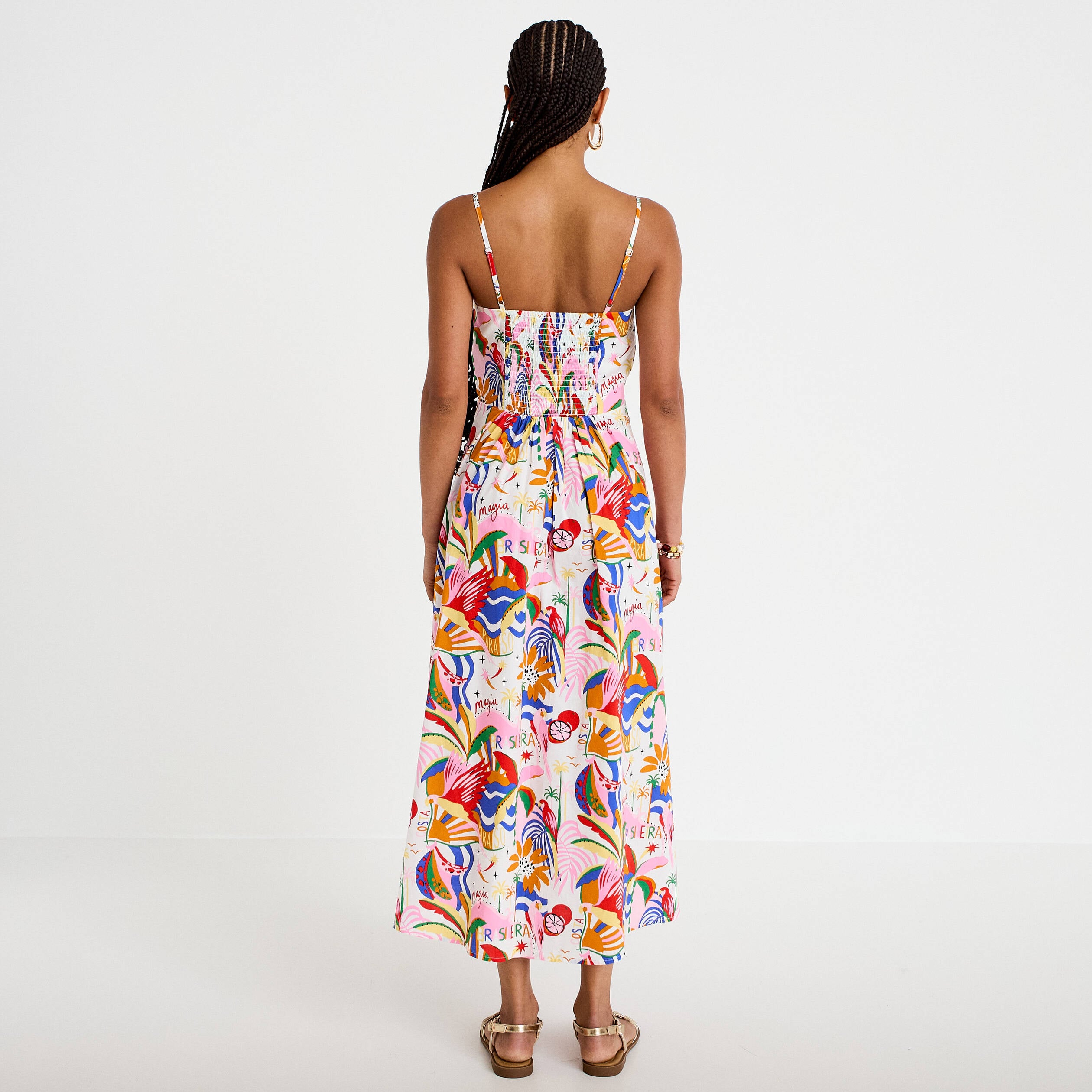 Robe longue &eacute;vas&eacute;e col v bretelles blanc femme