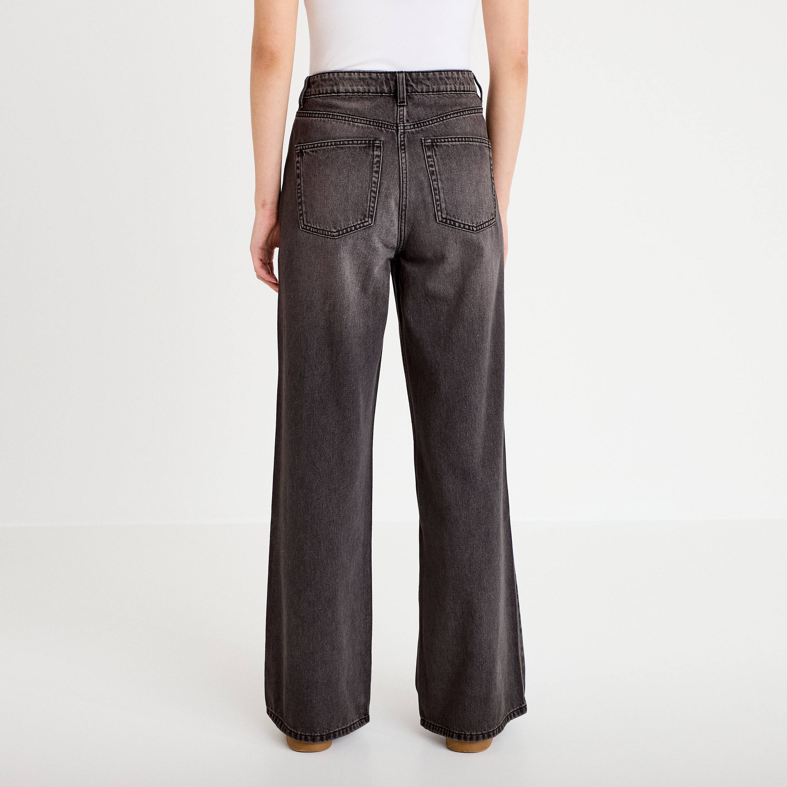 Jeans wide leg taille haute denim noir femme