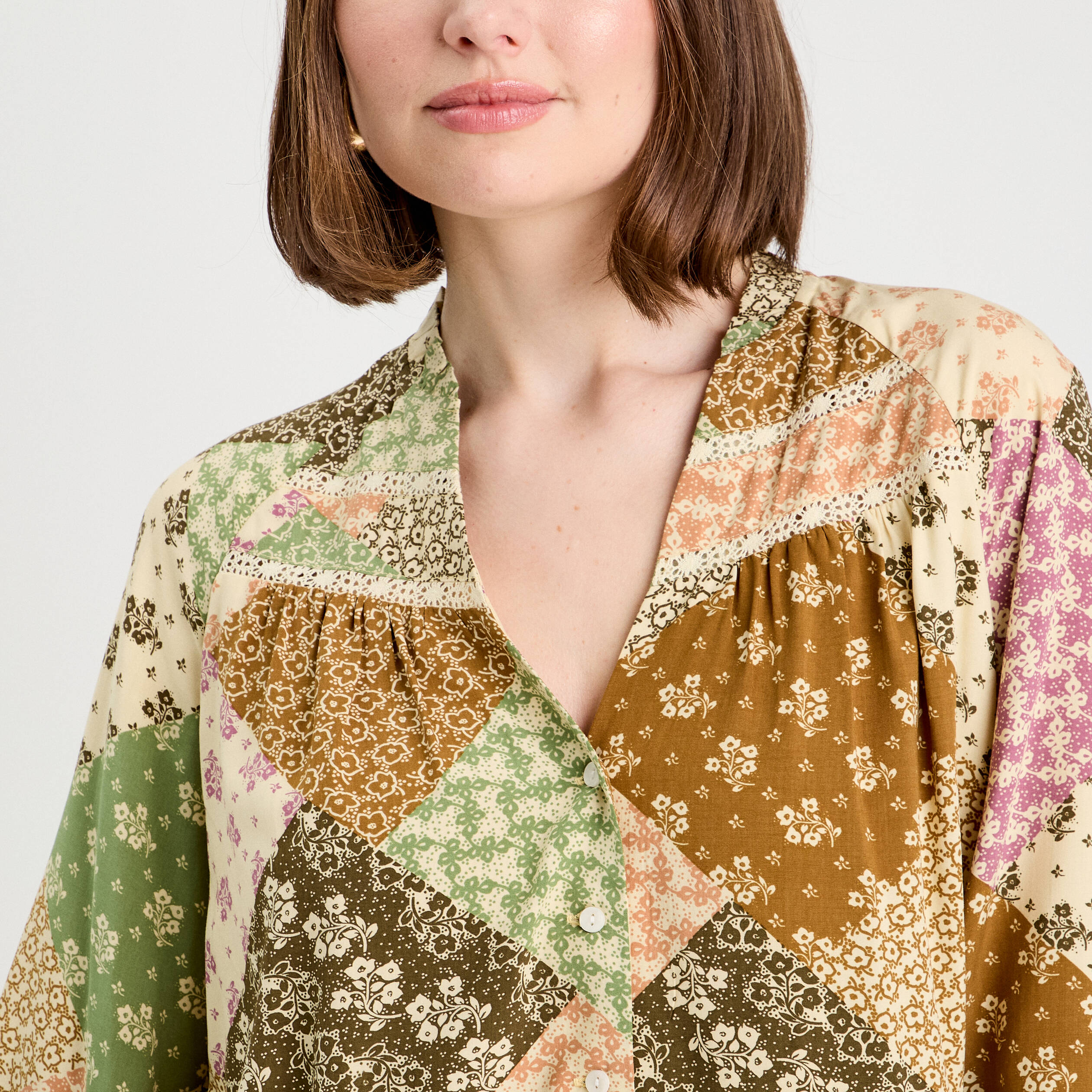 Chemise manches 3/4 beige femme