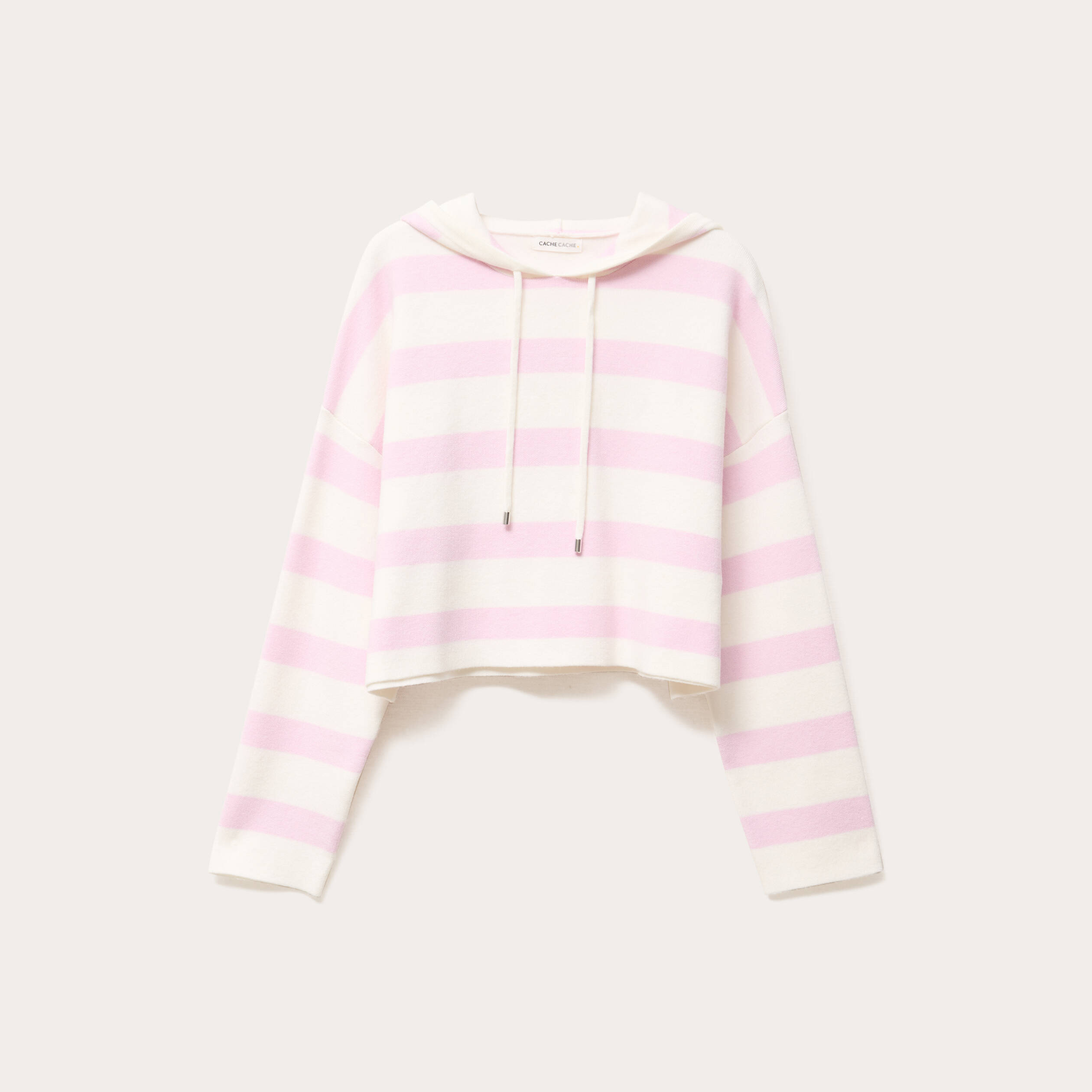 Pull &agrave; capuche manches longues rose poudr&eacute;e femme
