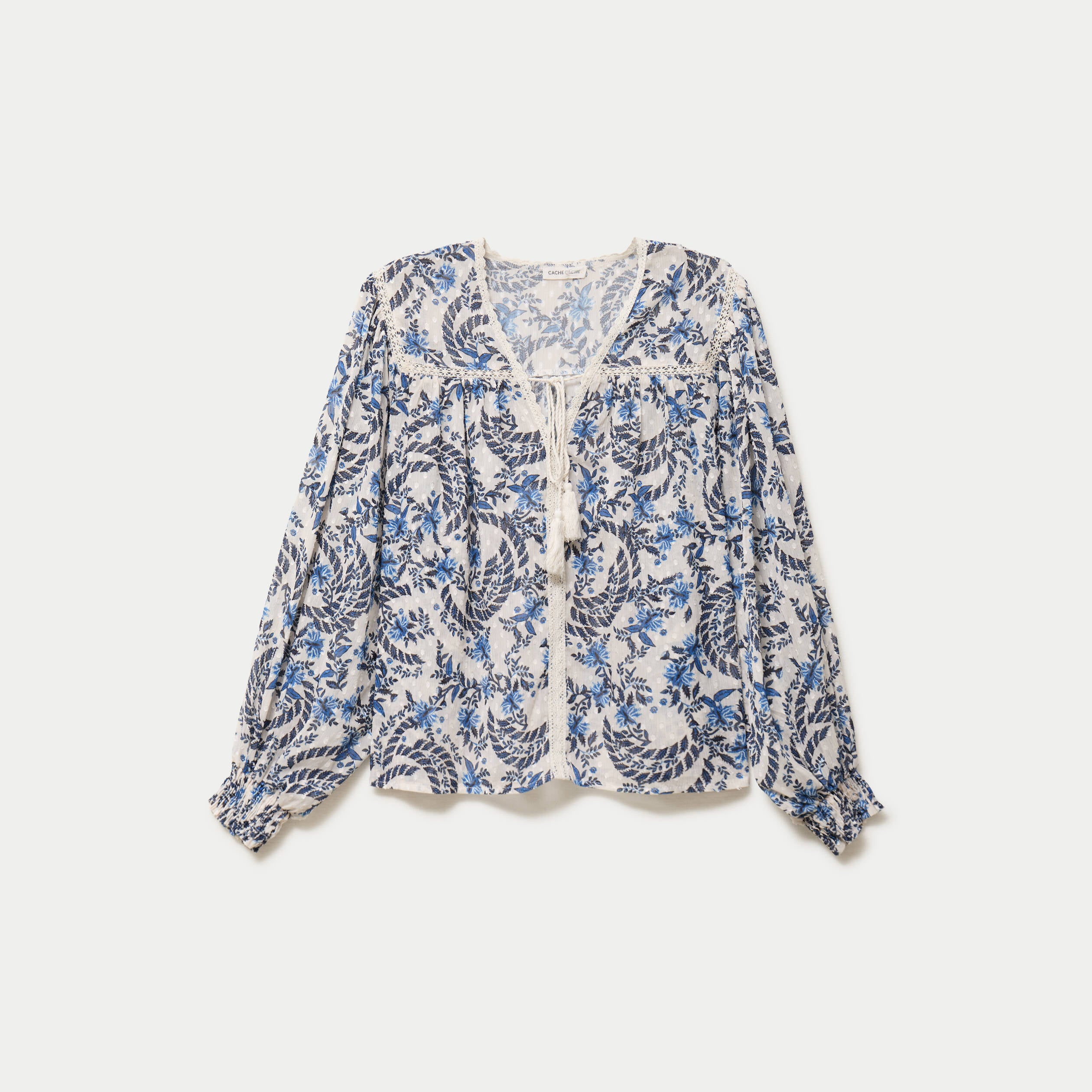 Blouse ample col v manches longues blanc femme