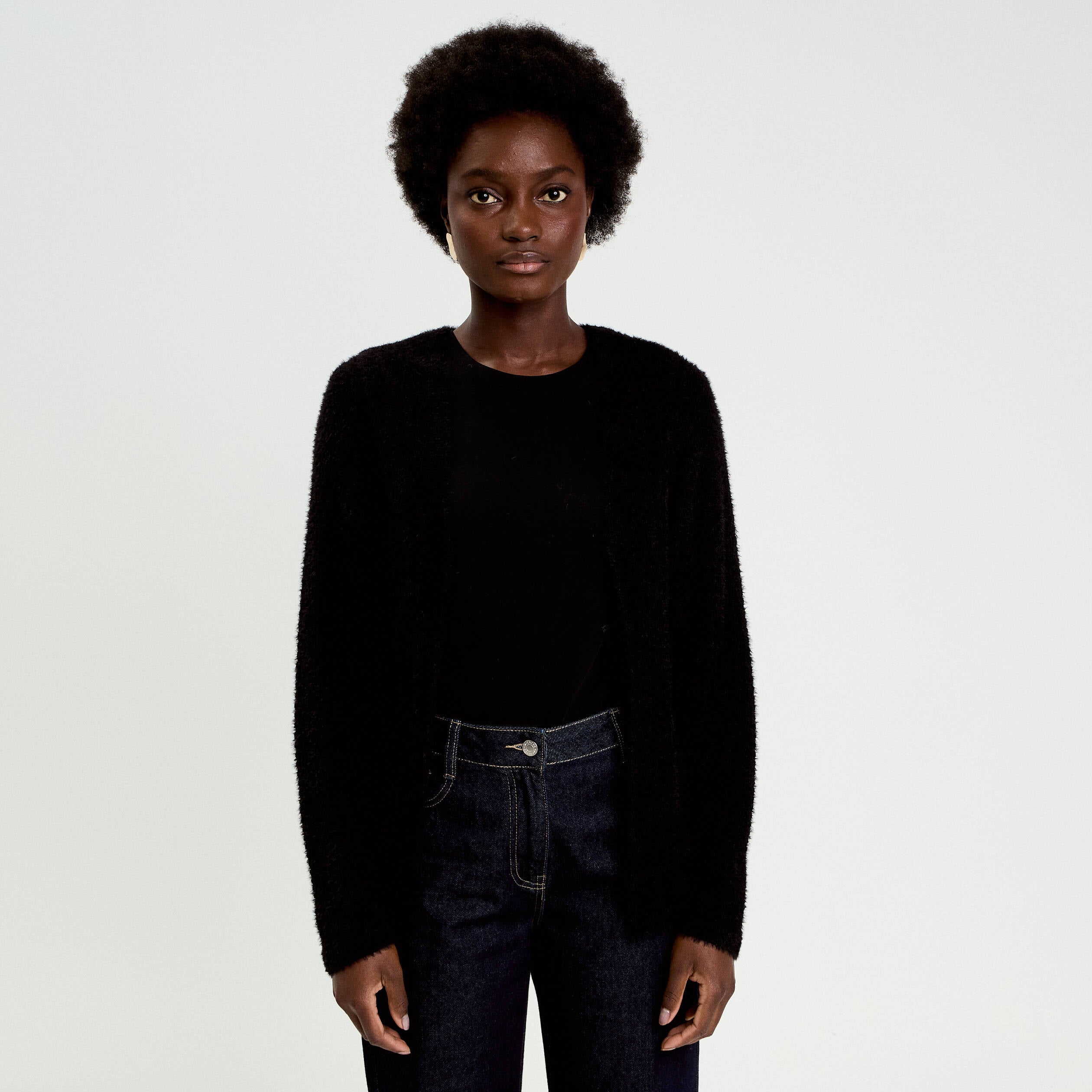 Gilet droit manches longues noir femme