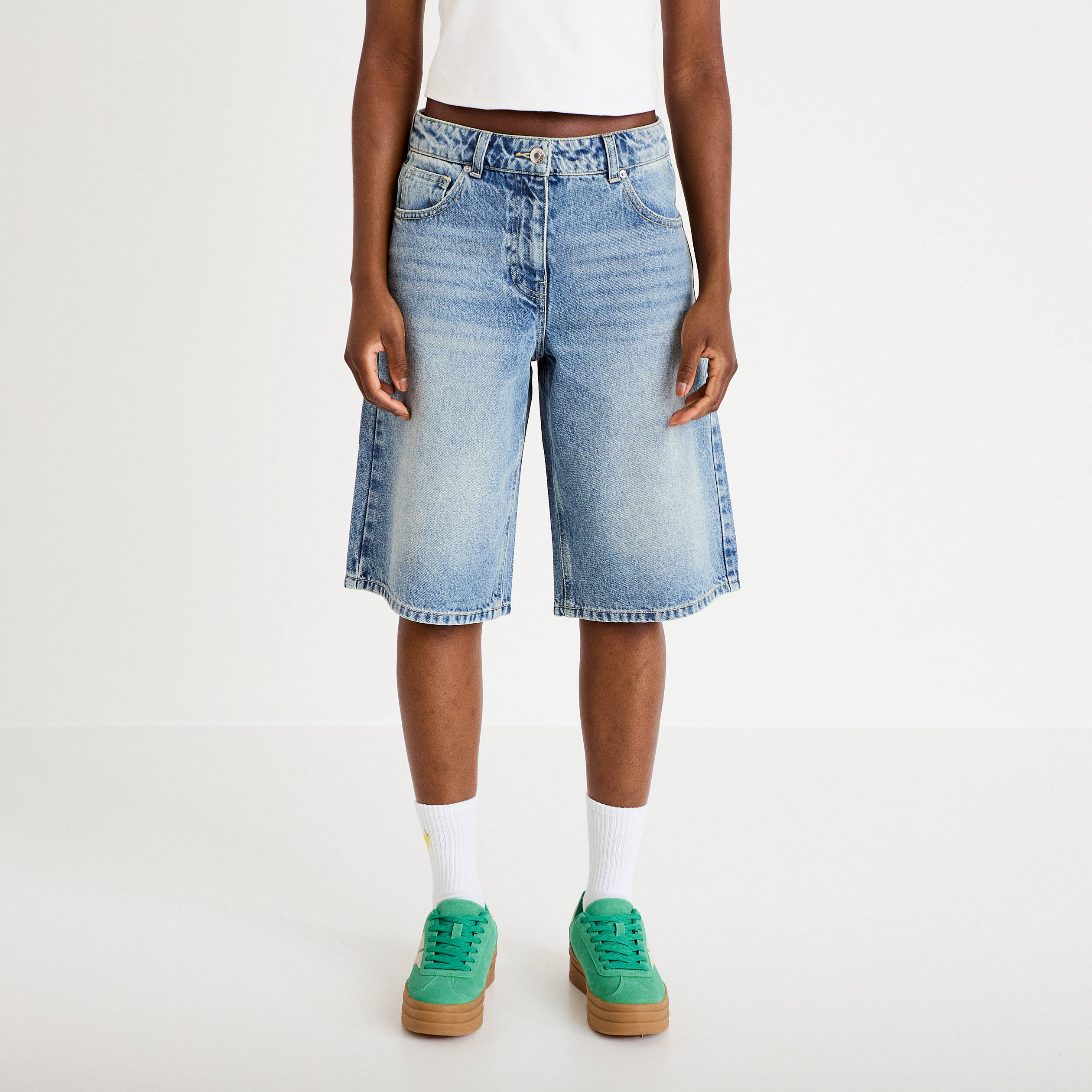 Bermuda en jean denim triple stone femme