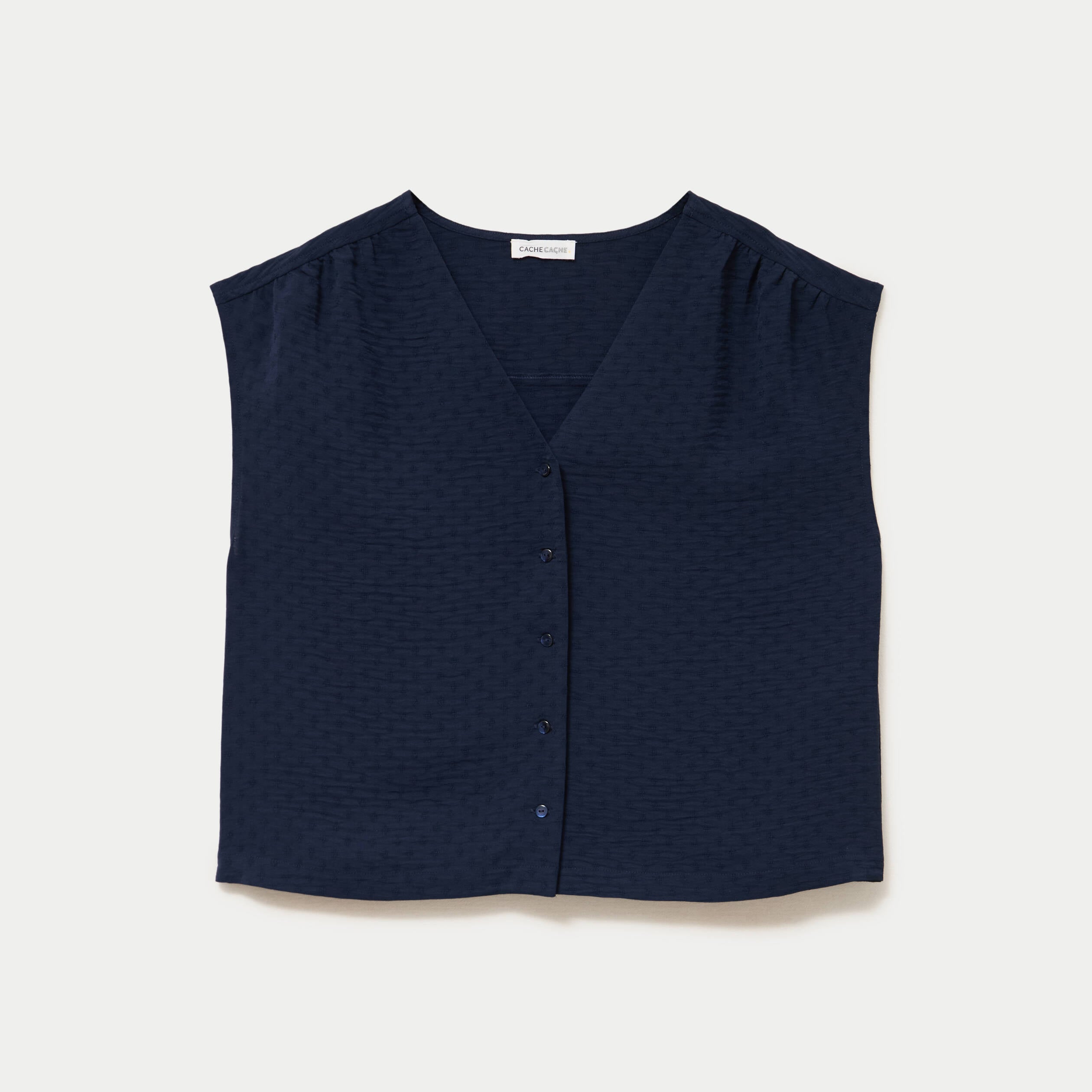 Blouse droite sans manches col v bleu marine femme
