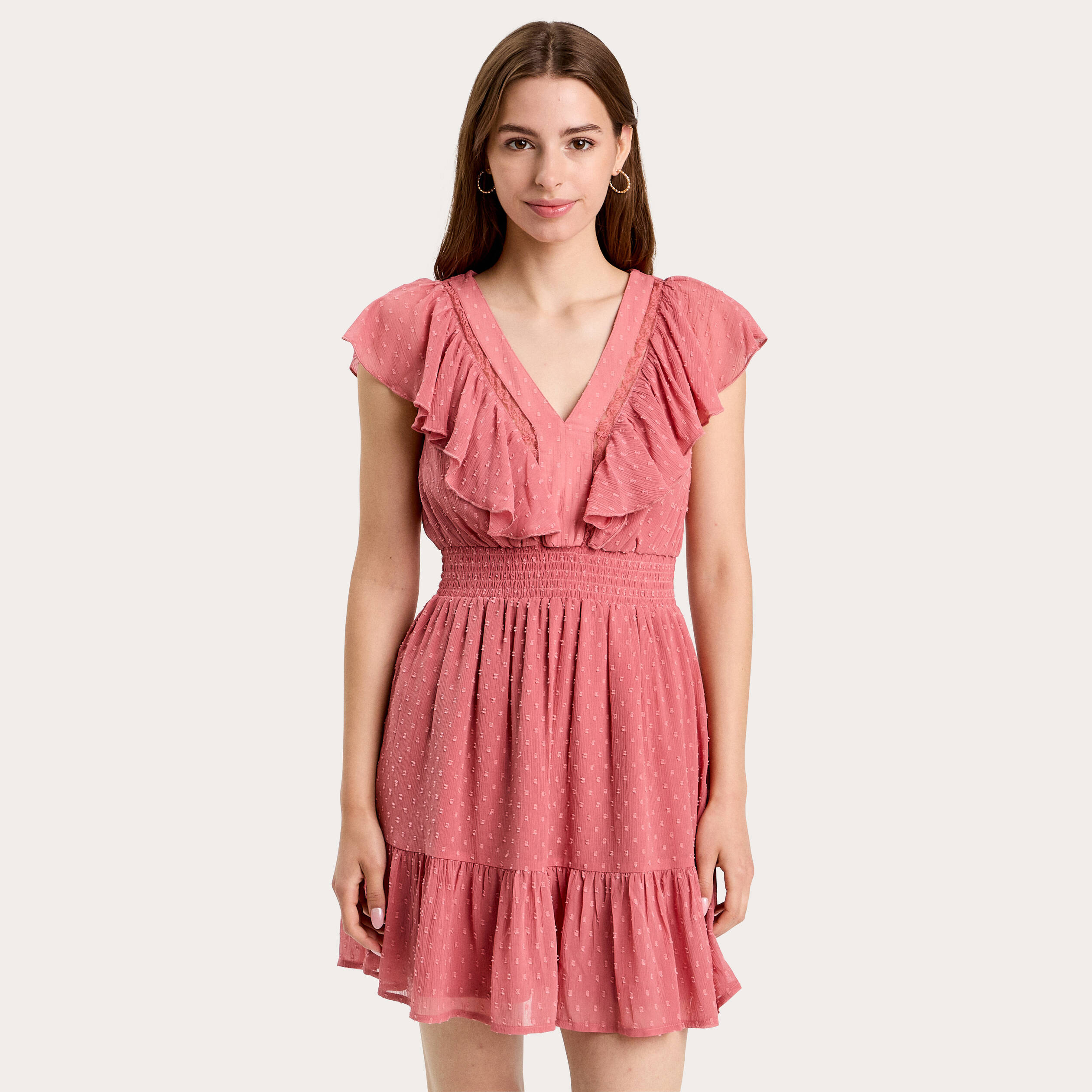 Robe &eacute;vas&eacute;e plumetis vieux rose femme