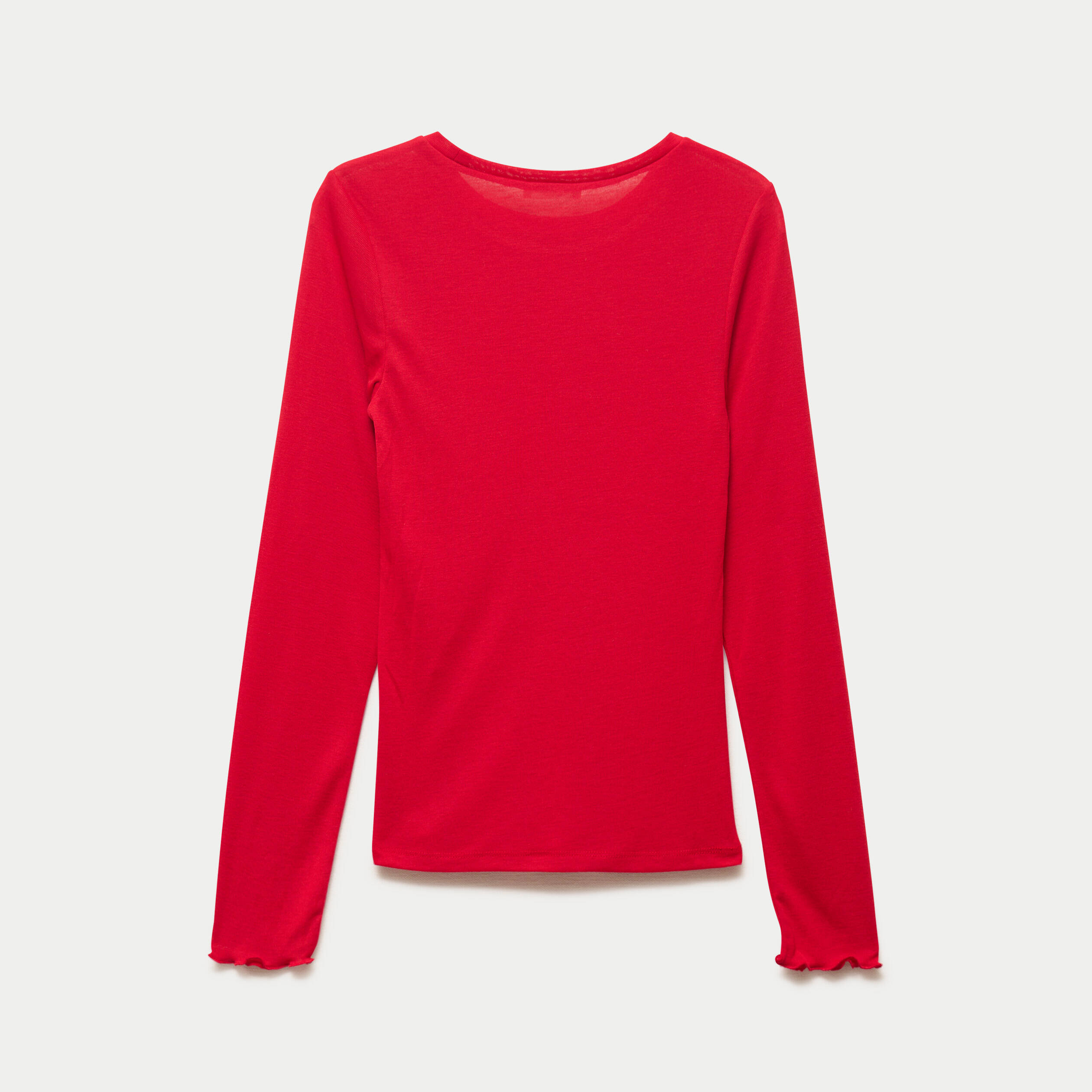 T-shirt ajust&eacute; col rond manches longues rouge femme