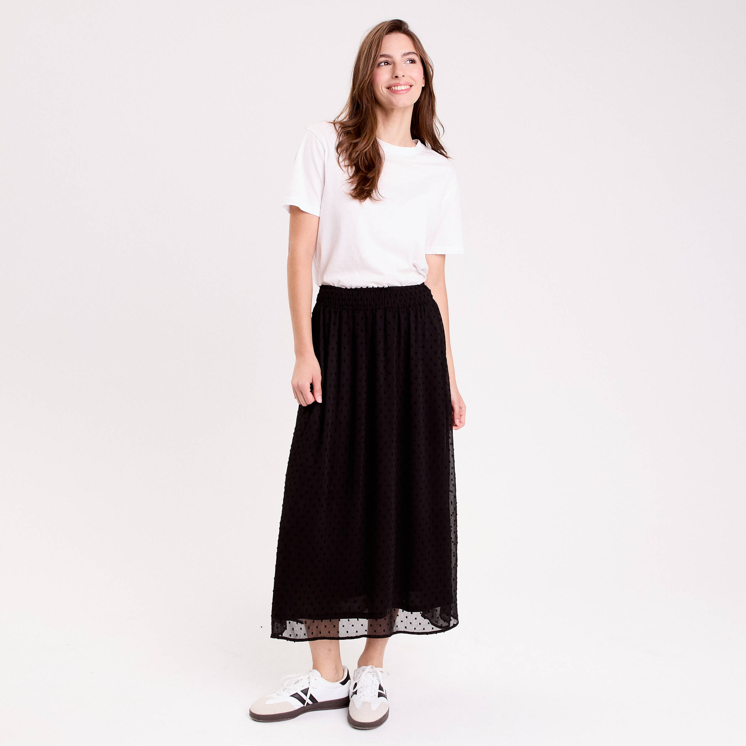 Jupe longue &agrave; plumetis noir femme