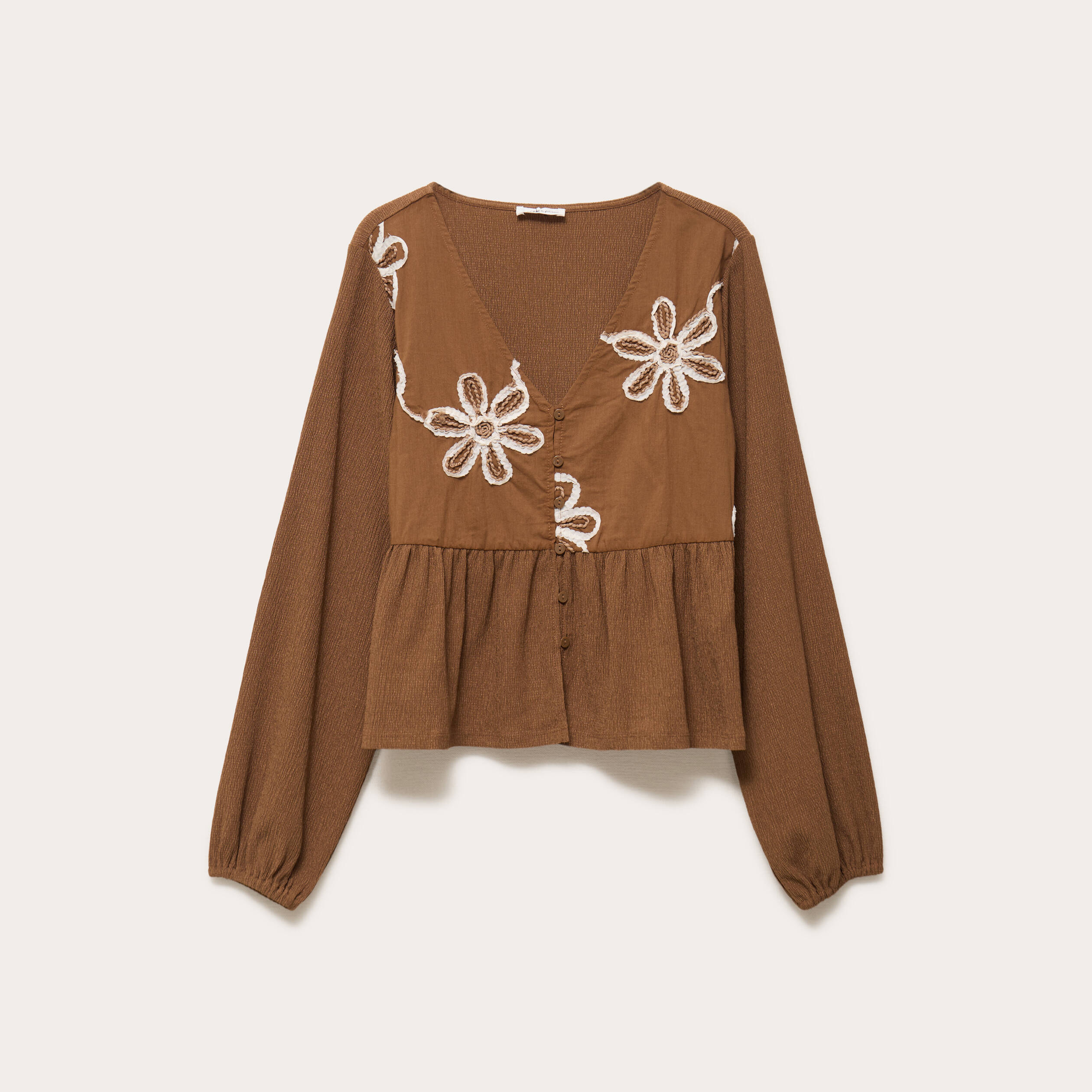 Blouse brod&eacute;e marron fonc&eacute; femme