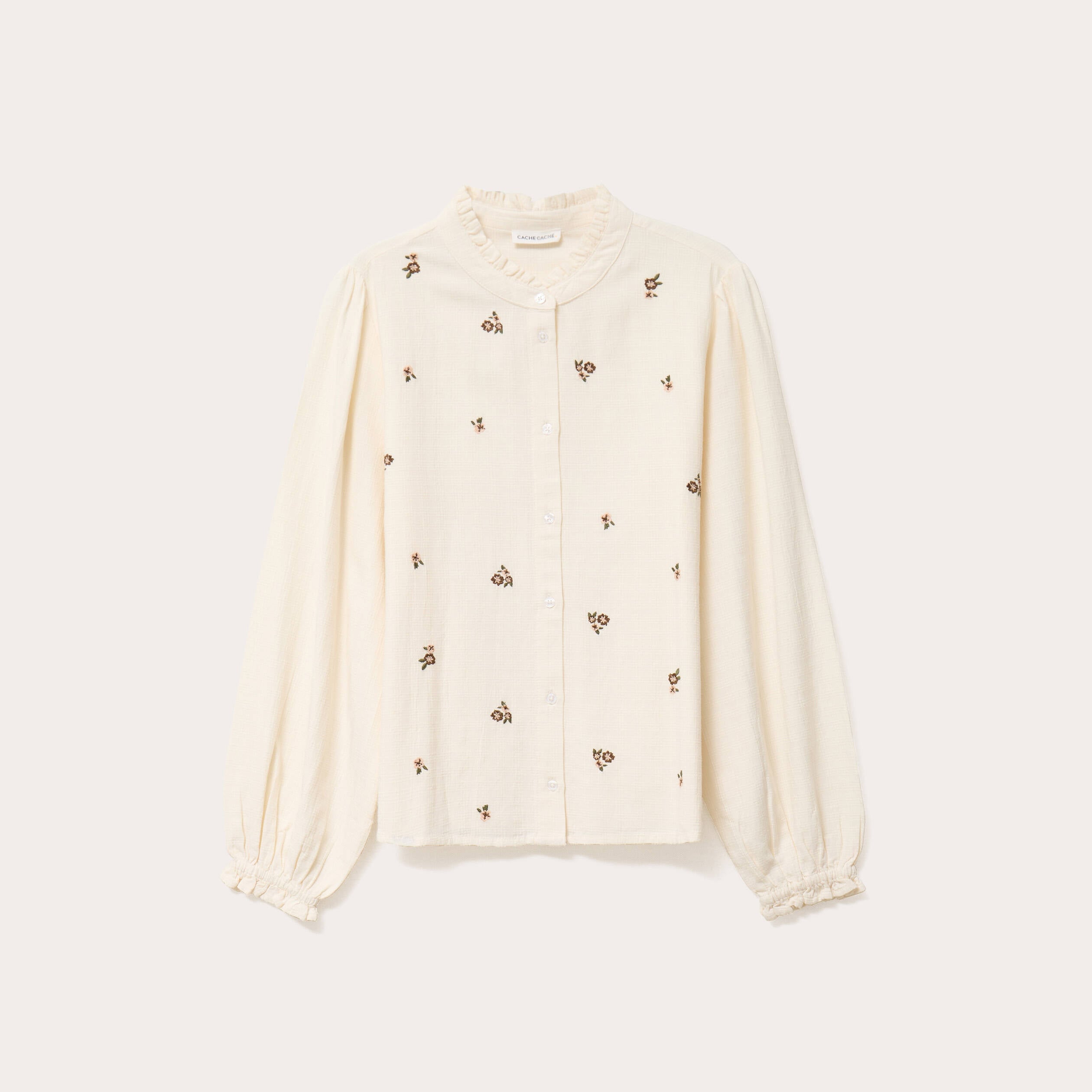 Blouse droite courte broderie ivoire femme