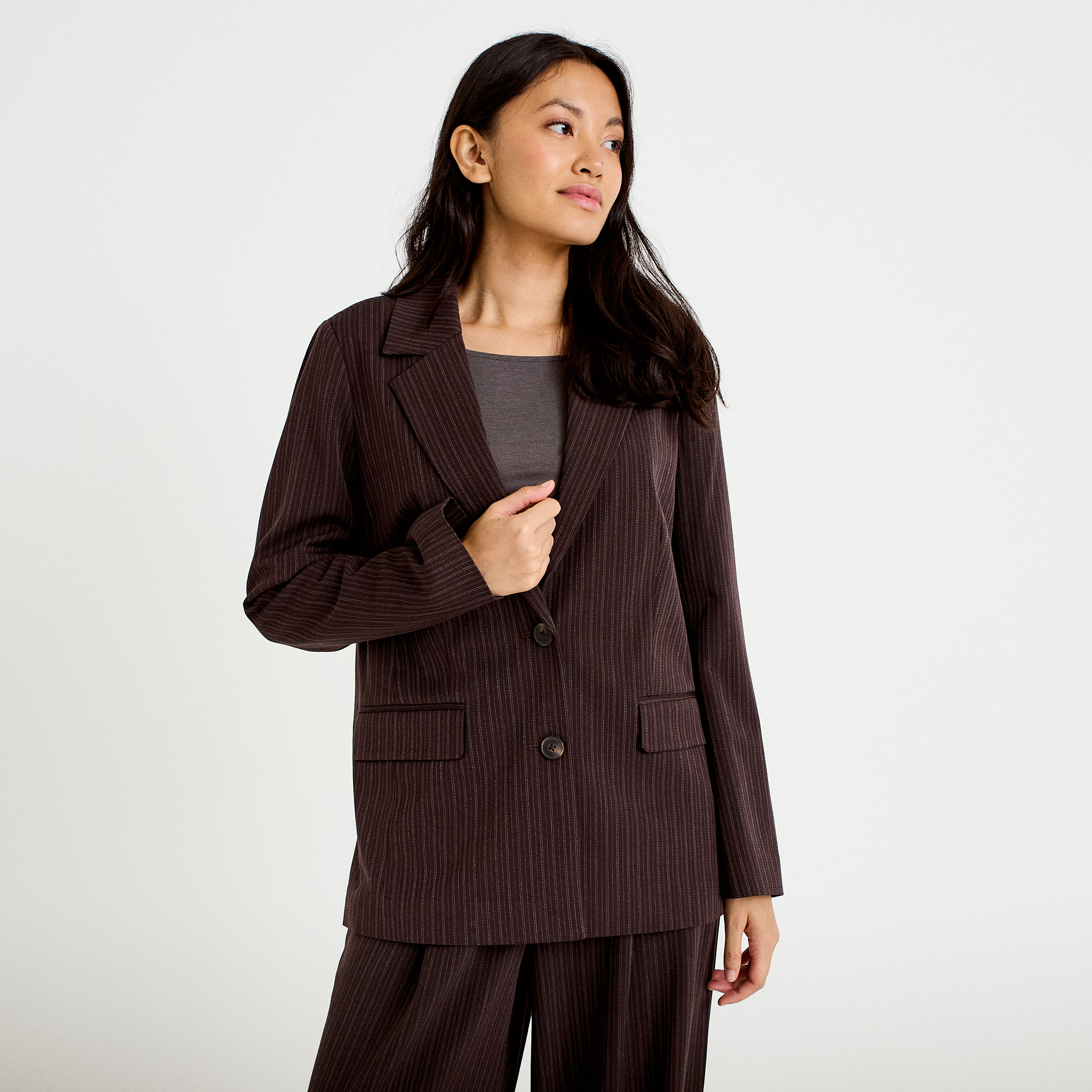 Blazer col classique manches longues marron femme