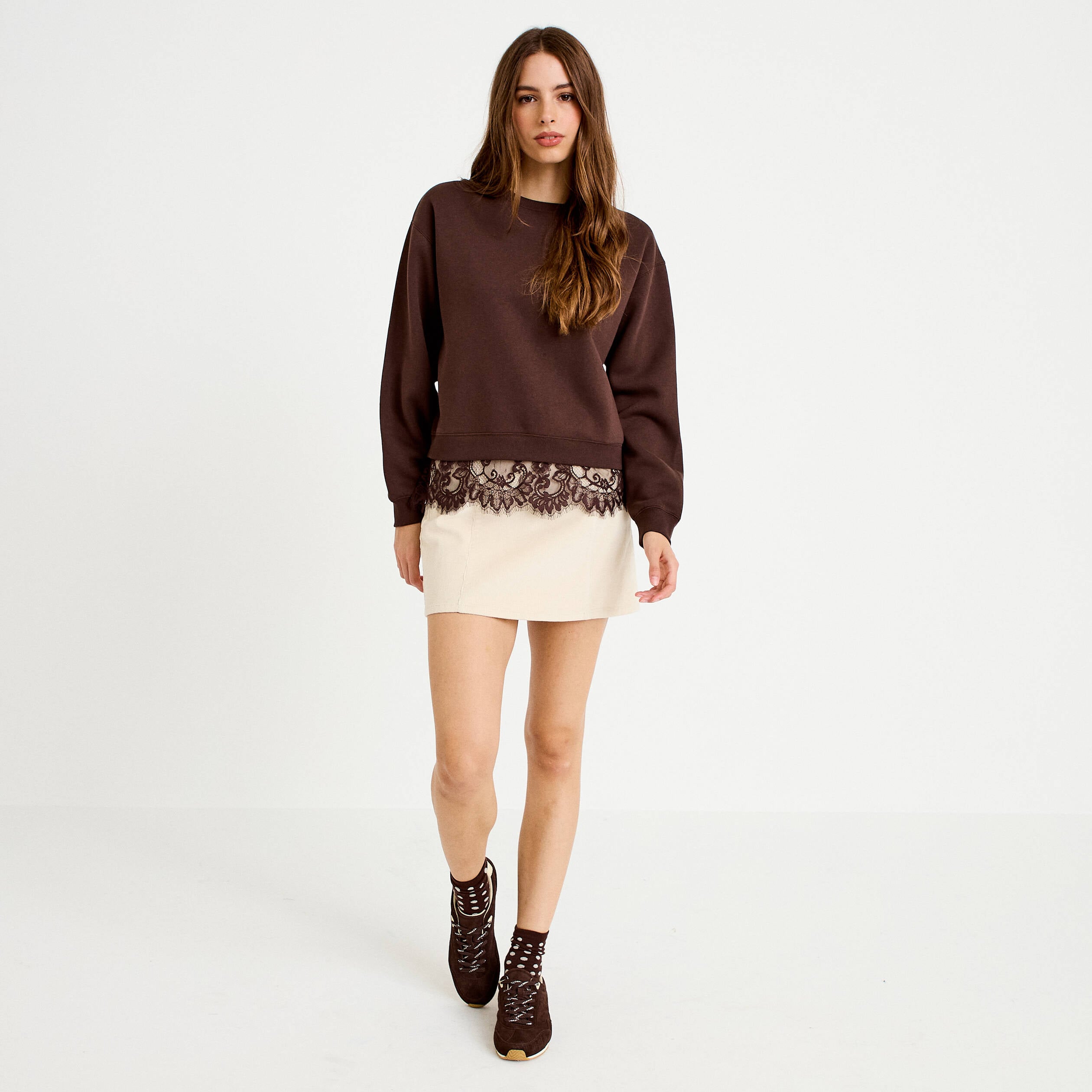 Jupe-short &eacute;vas&eacute;e velours ceinture ecru femme