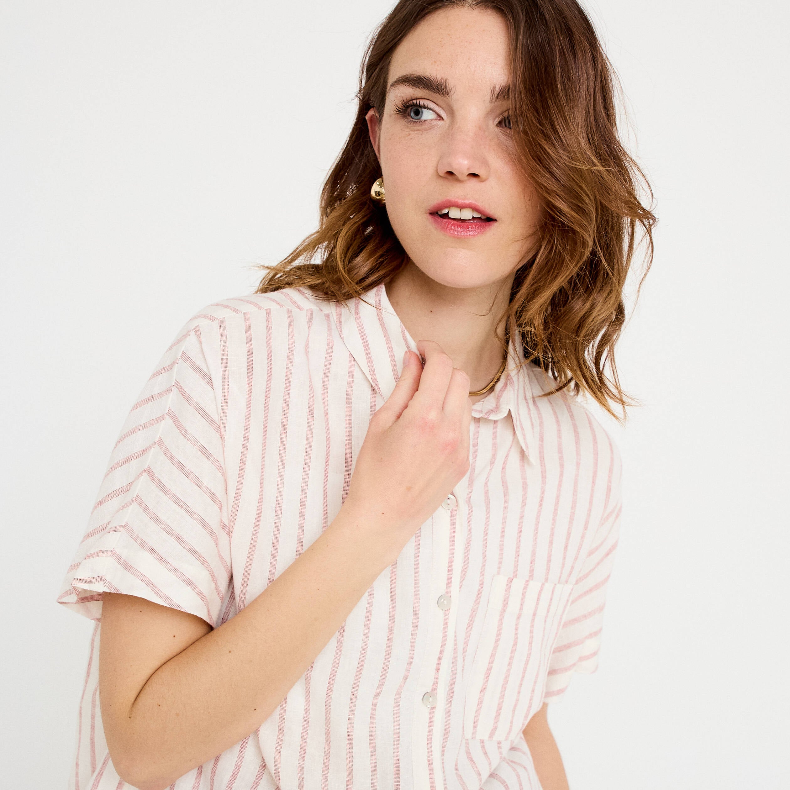 Chemise droite courte col classique blanc femme