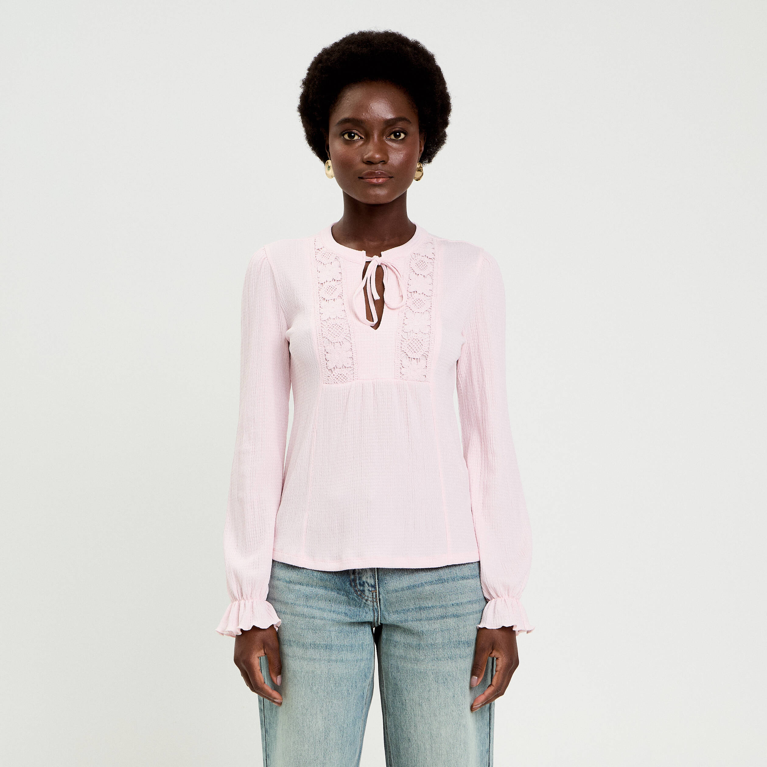 Blouse manches longues rose clair femme