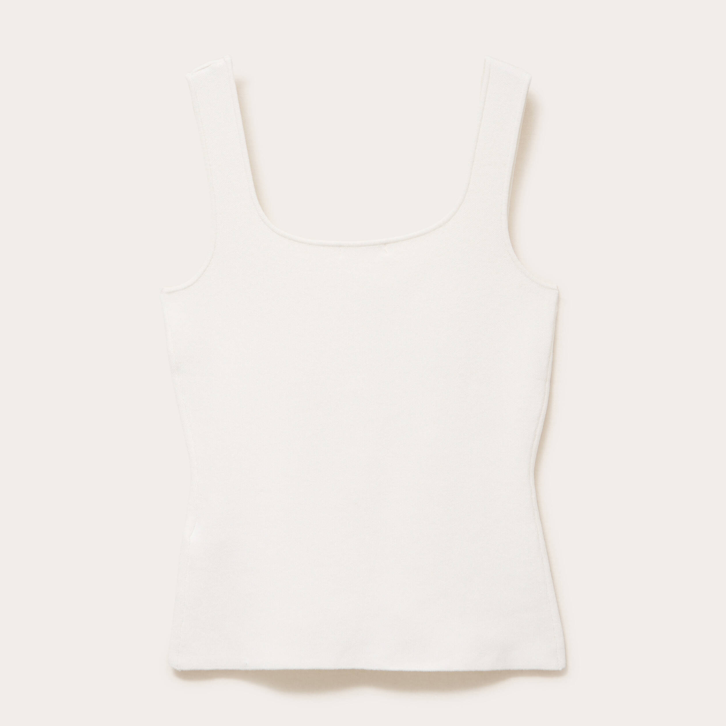 Gilet cintr&eacute; sans manches col carr&eacute; ecru femme