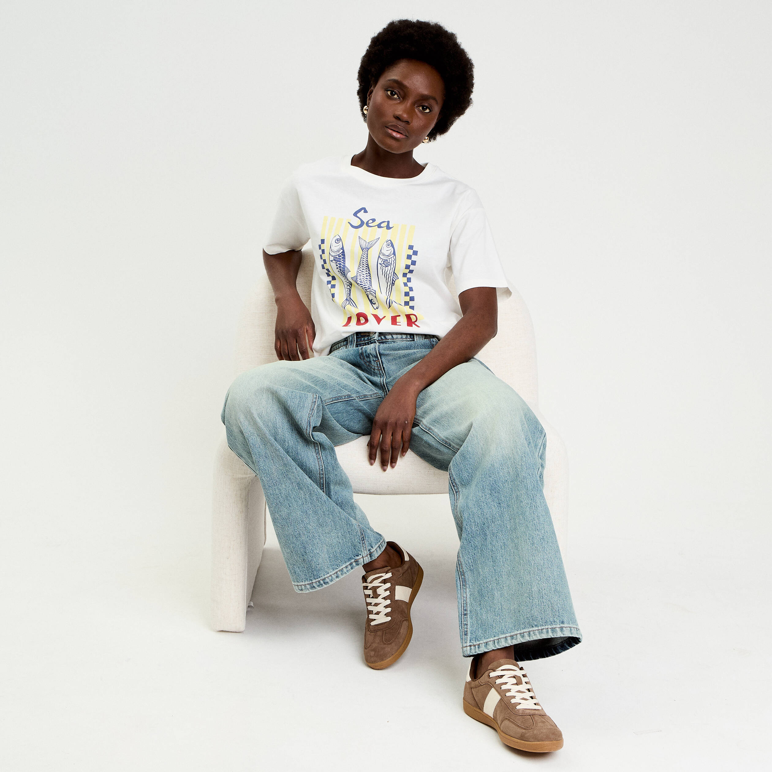 T-shirt oversize manches courtes ecru femme
