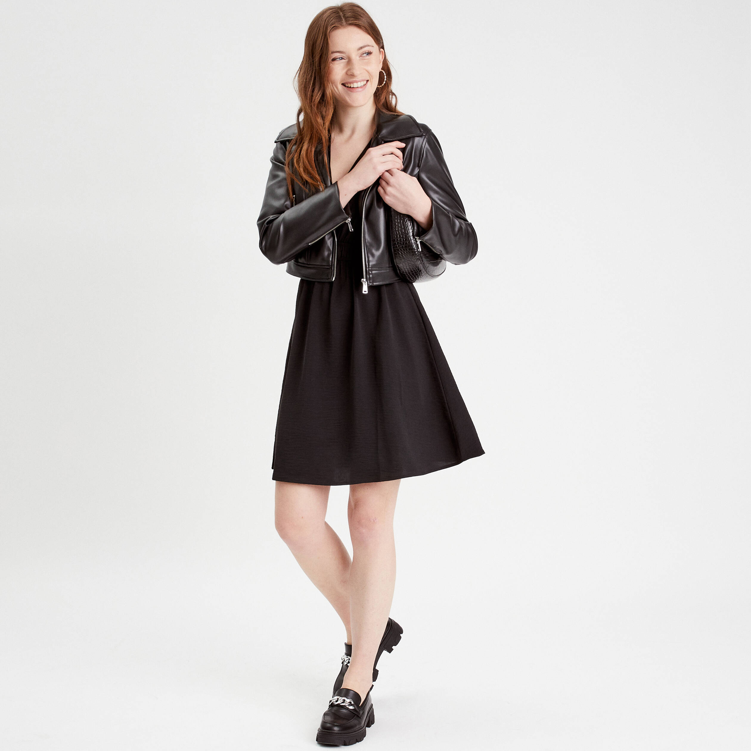 Robe Noire Plein Sud Jeanius - Col V, Coupe évasée, Taille 42 (EU) - Neuf Avec étiquettes