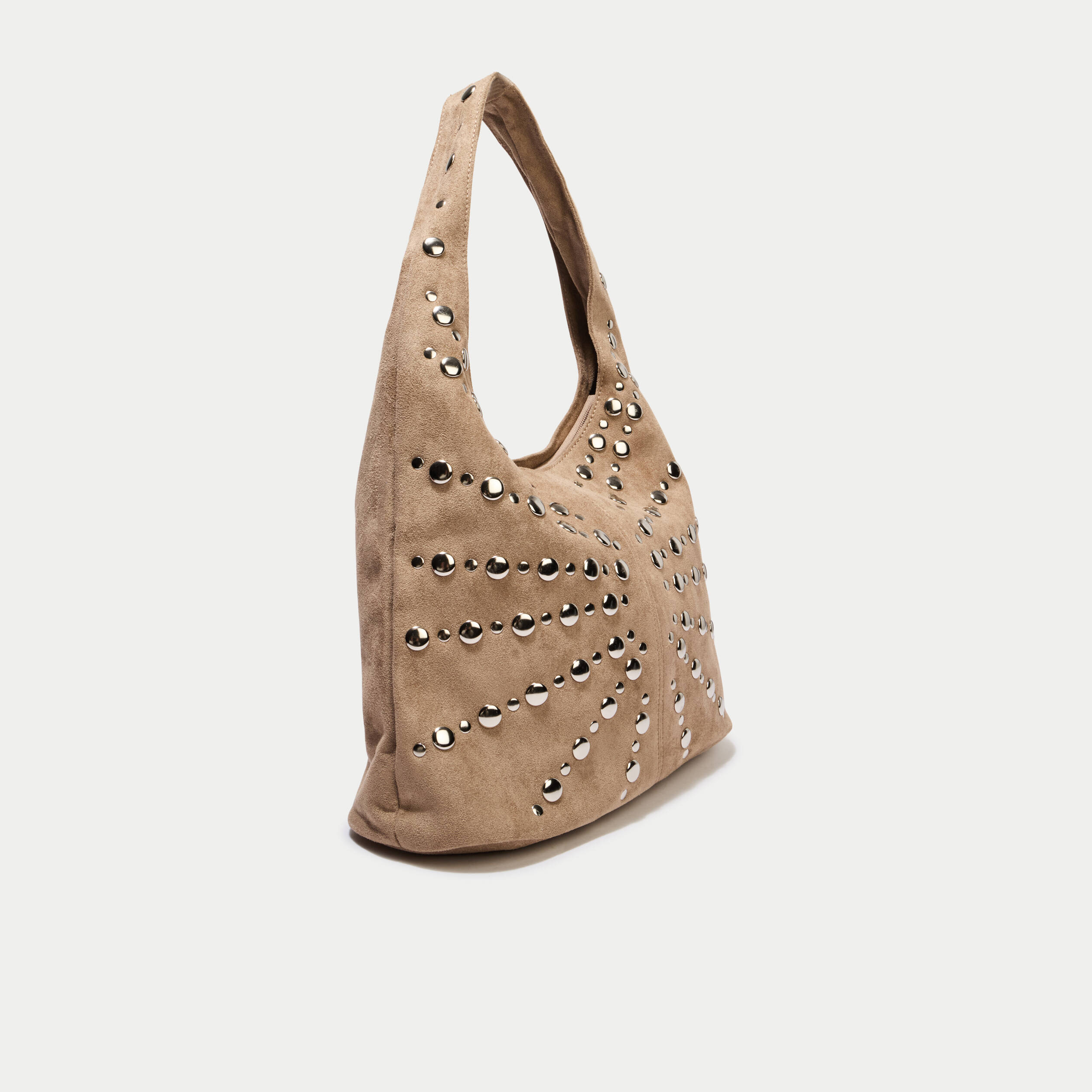 Sac aspect daim d&eacute;tails clout&eacute;s beige femme