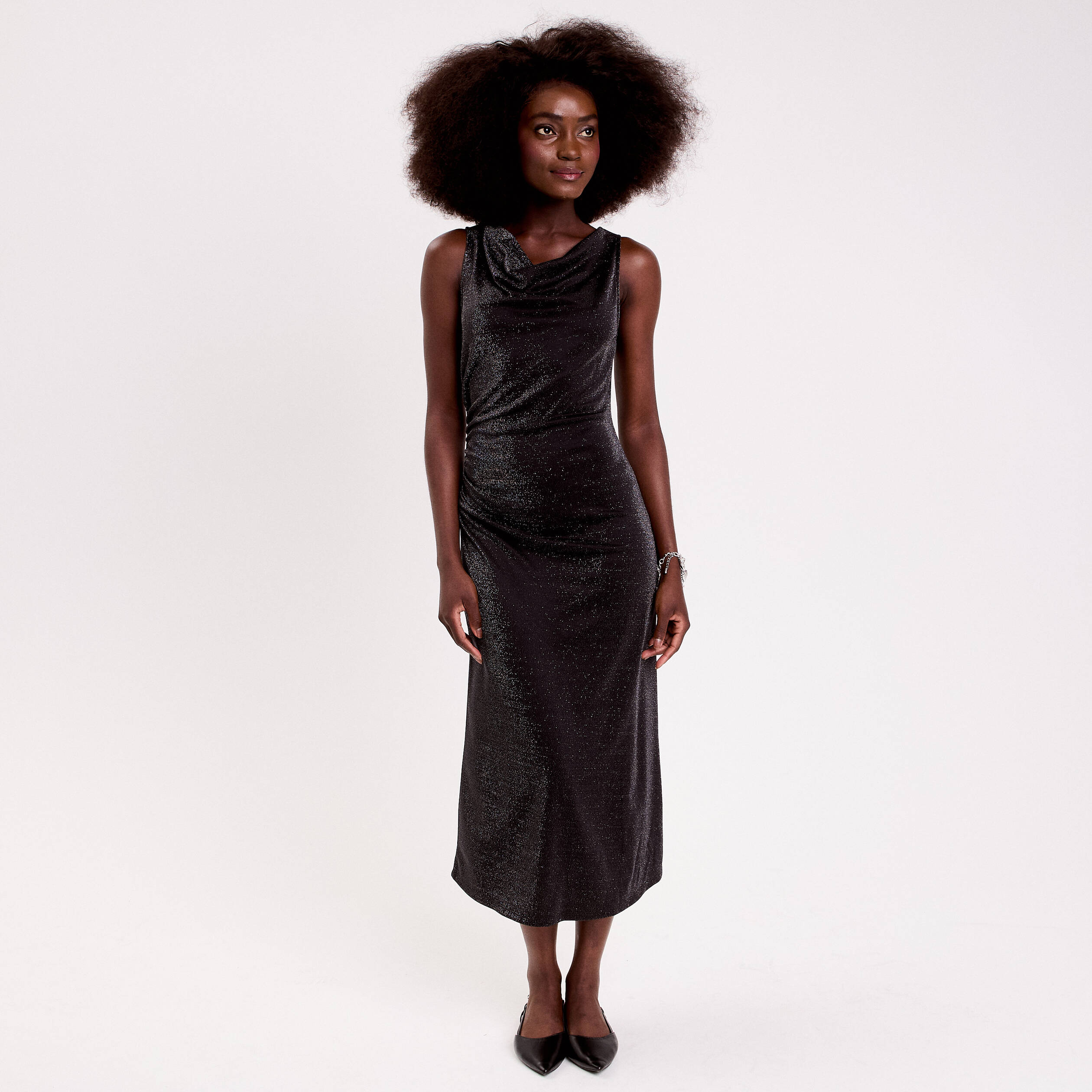 Robe longue fils m&eacute;tallis&eacute;s noir femme