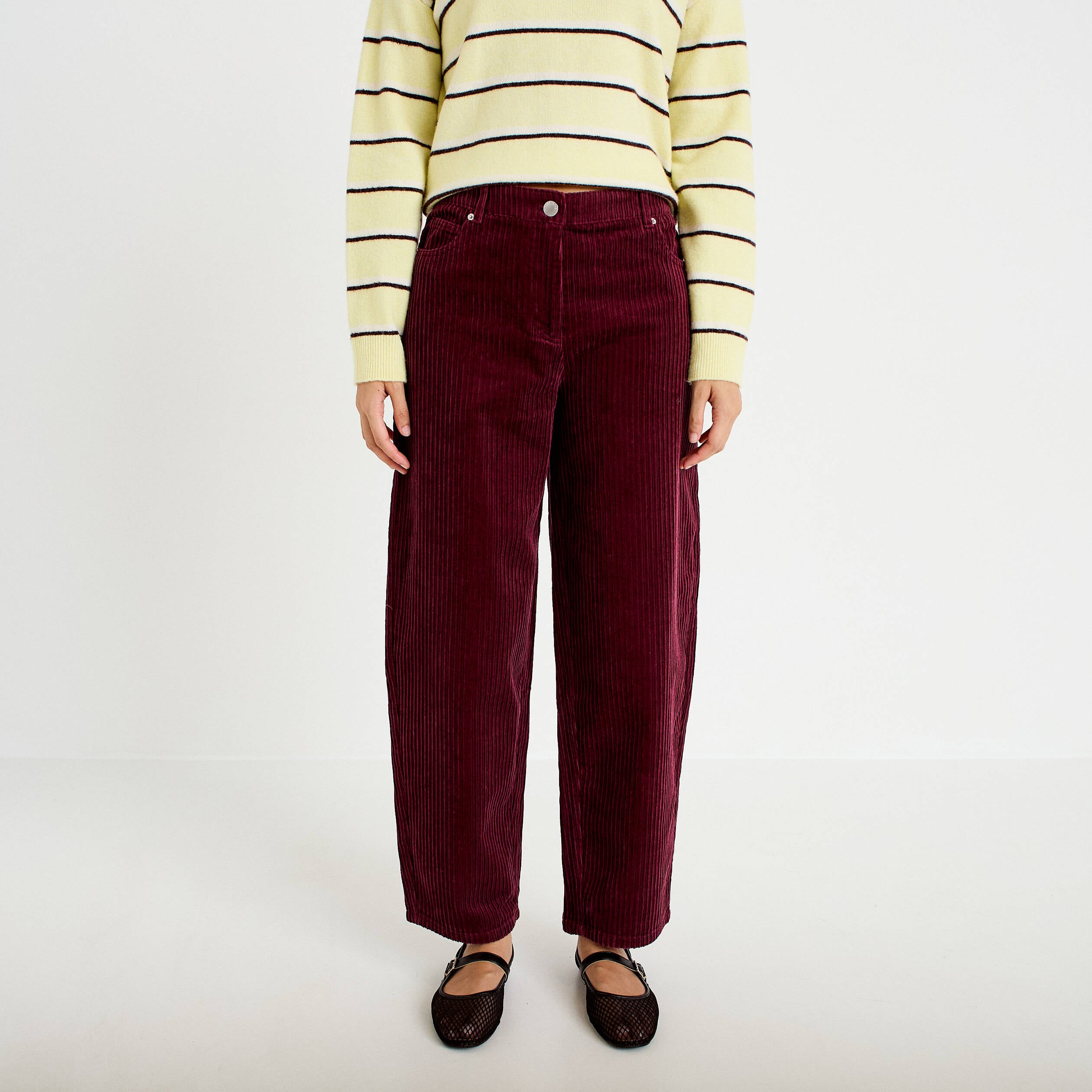 Pantalon large en velours bordeaux femme