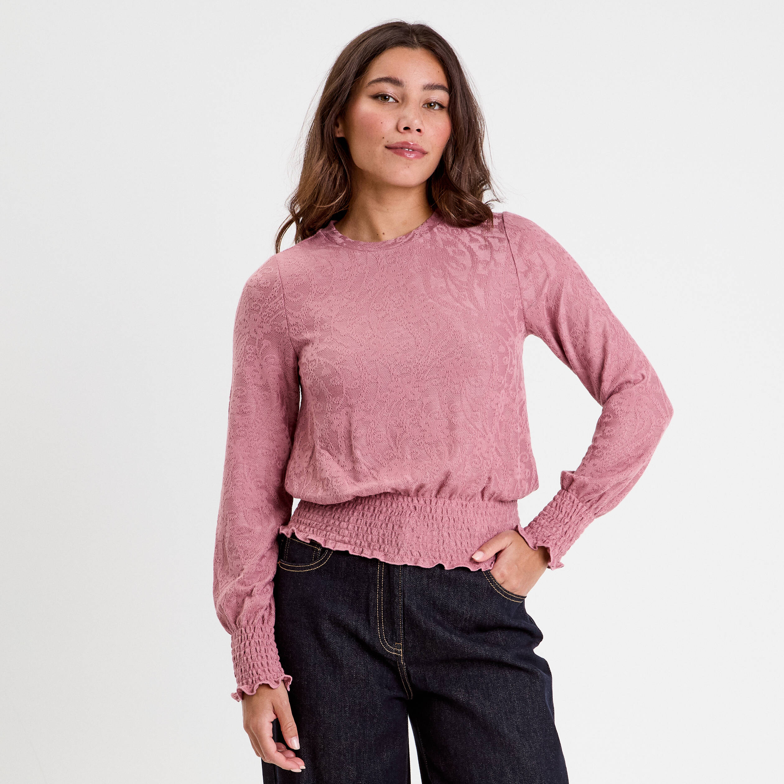 Blouse manches longues vieux rose femme