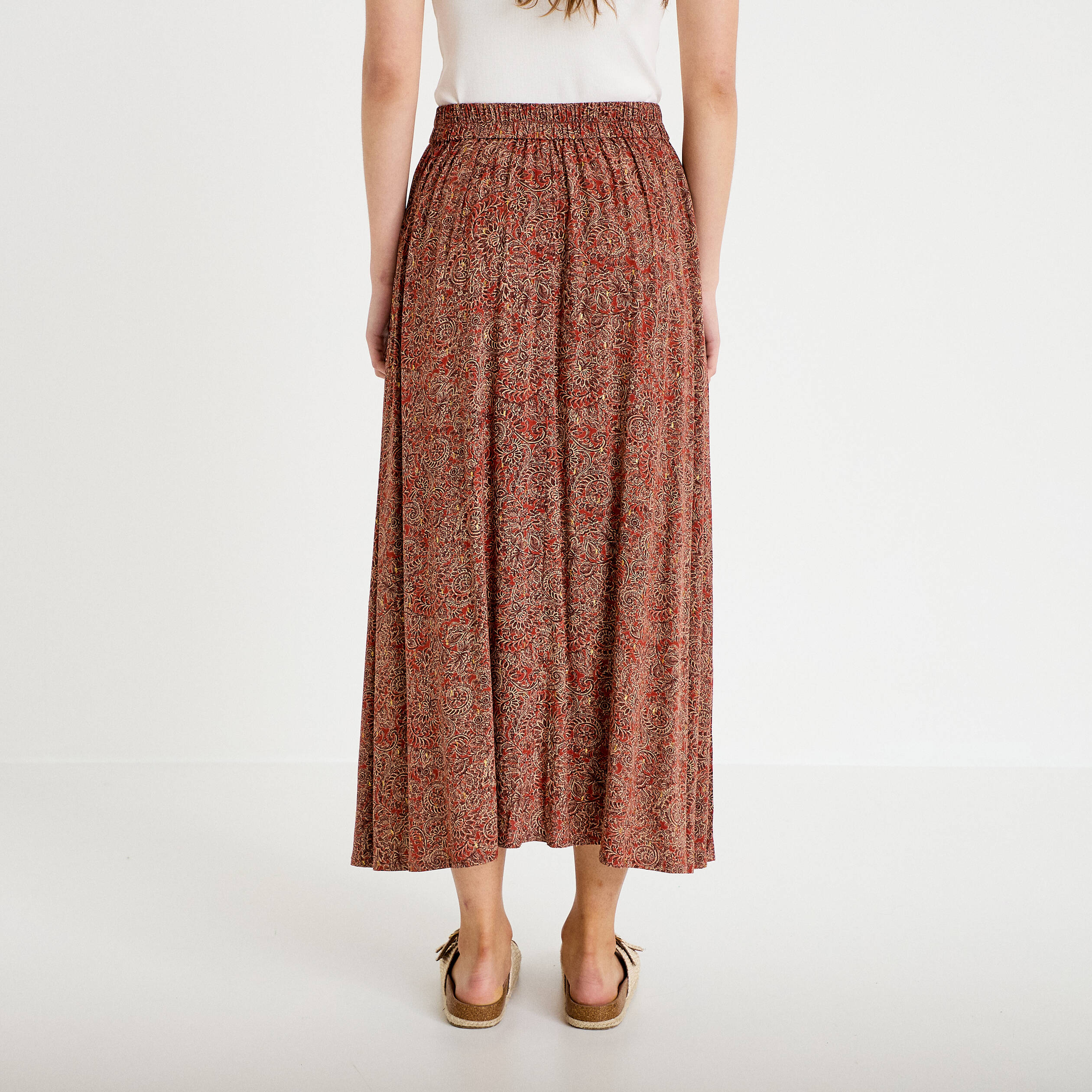 Jupe longue fluide rouge fonc&eacute; femme