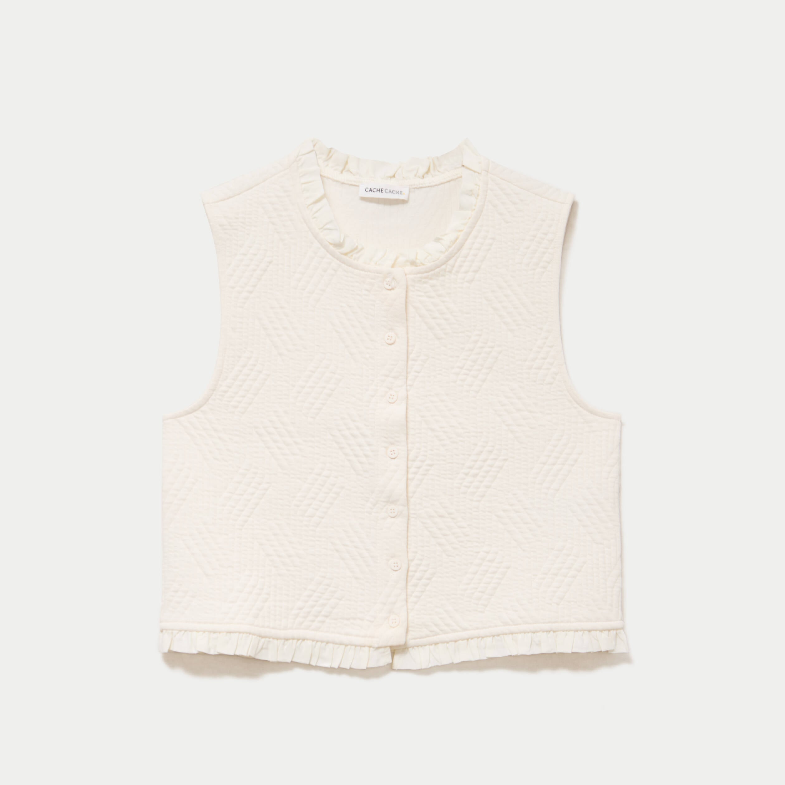 Gilet sans manches col am&eacute;ricain ecru femme