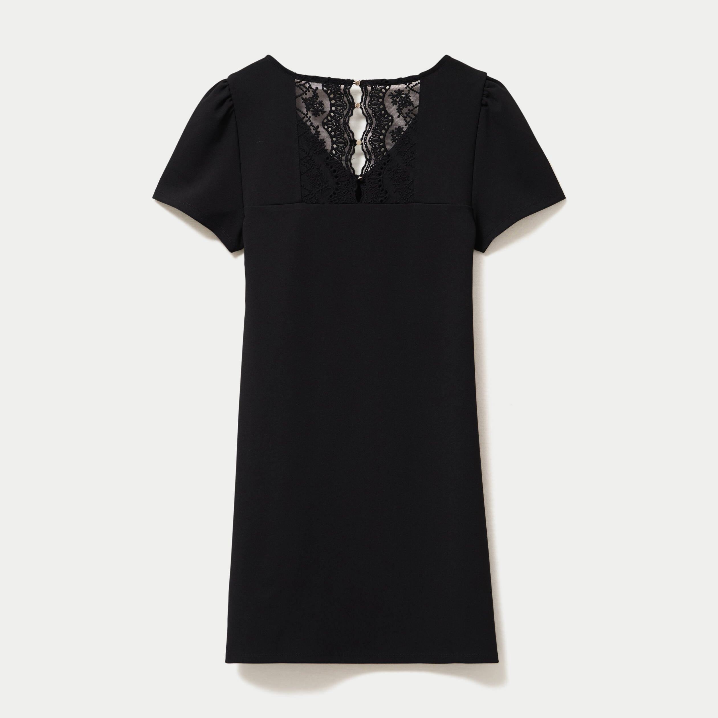 Robe droite courte en maille col rond noir femme
