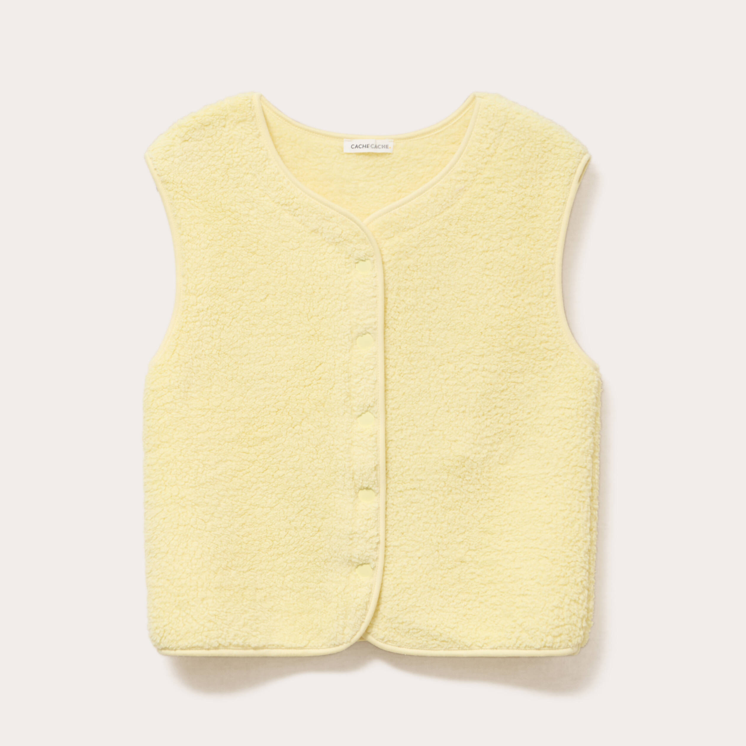 Veste sans manches effet polaire jaune clair femme