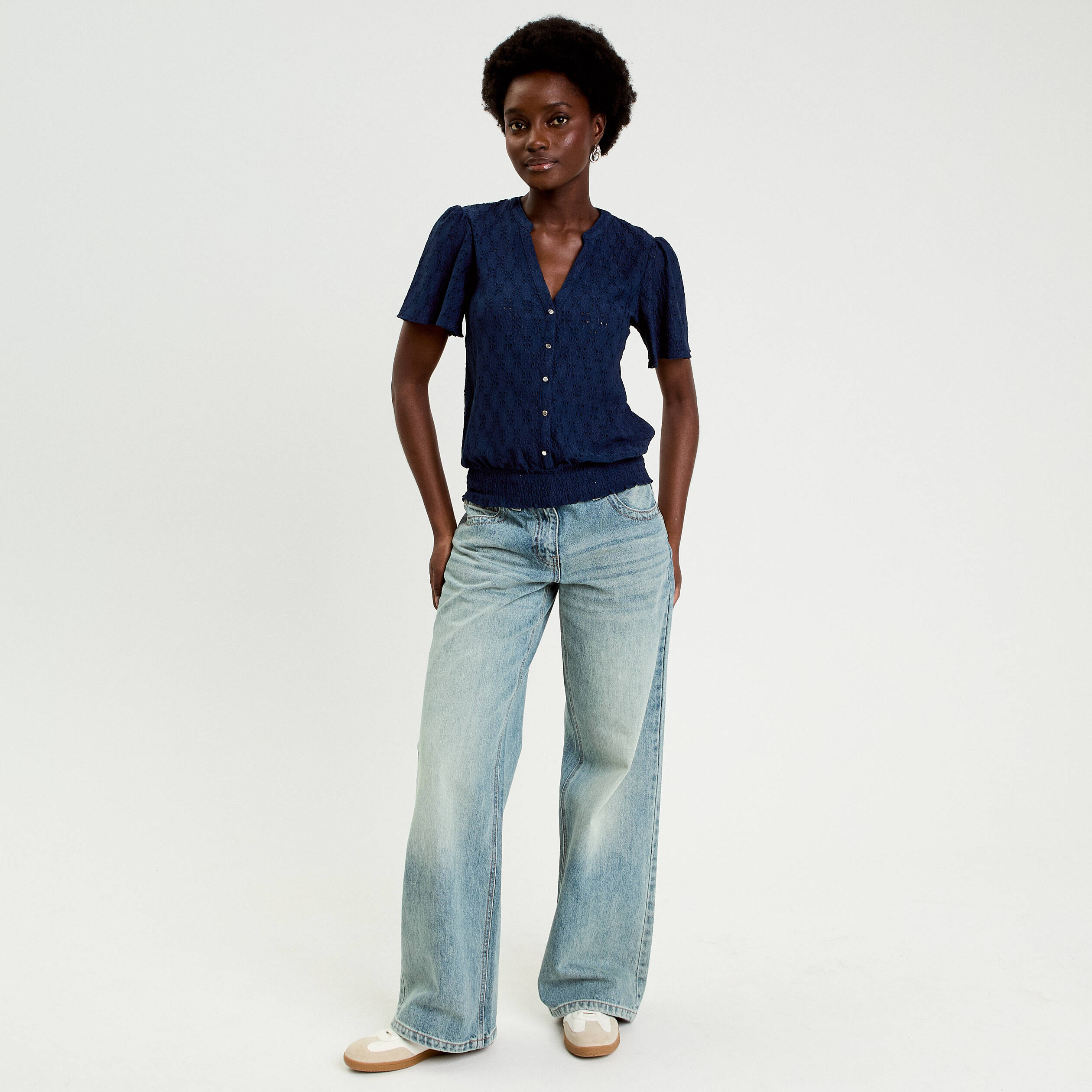 T-shirt manches courtes bleu fonc&eacute; femme