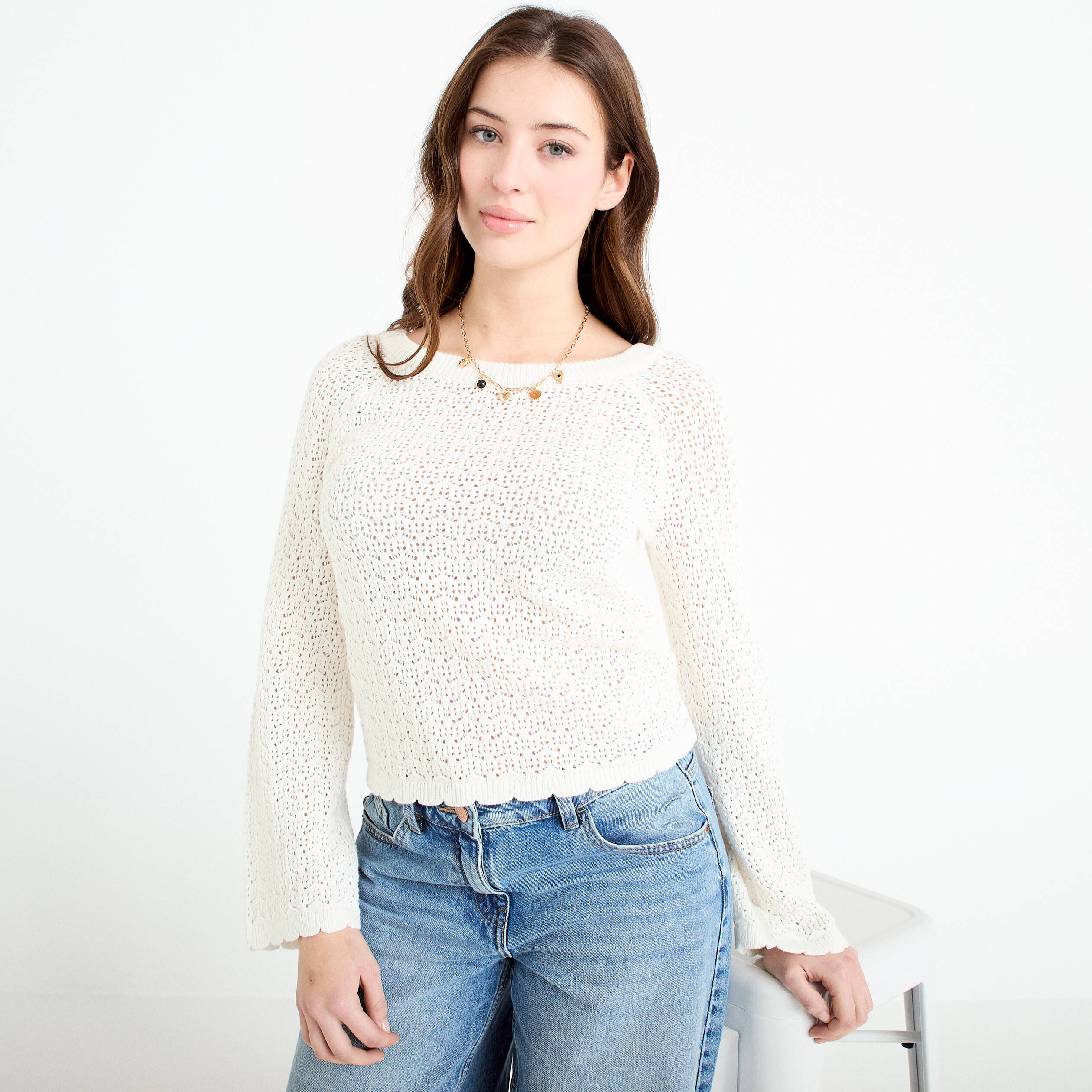 Pull ajour&eacute; ecru femme