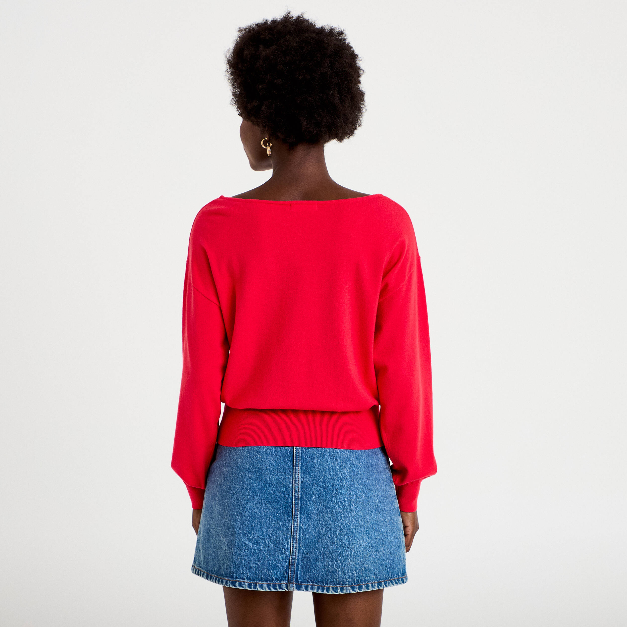 Pull ample manches longues fin rouge femme