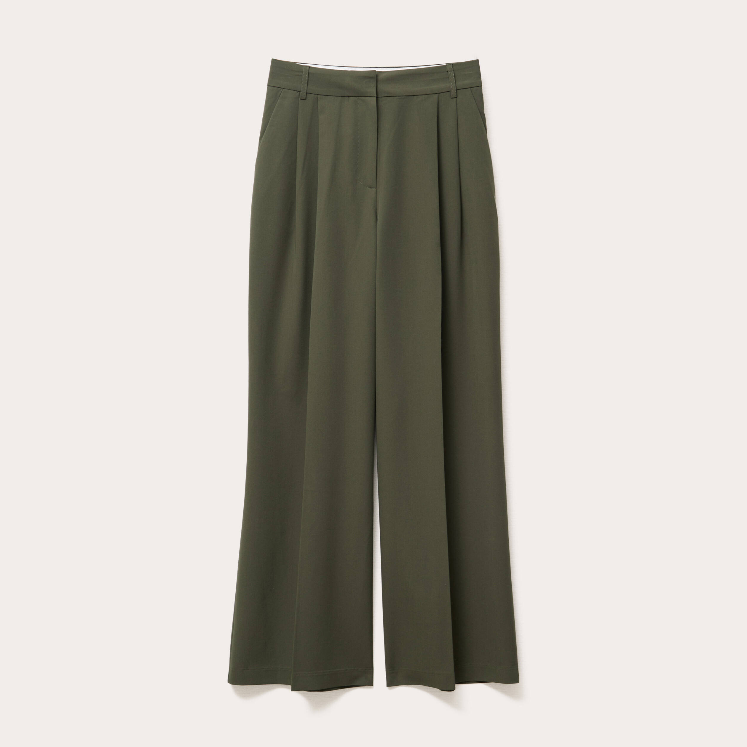 Pantalon large &agrave; pinces vert kaki femme