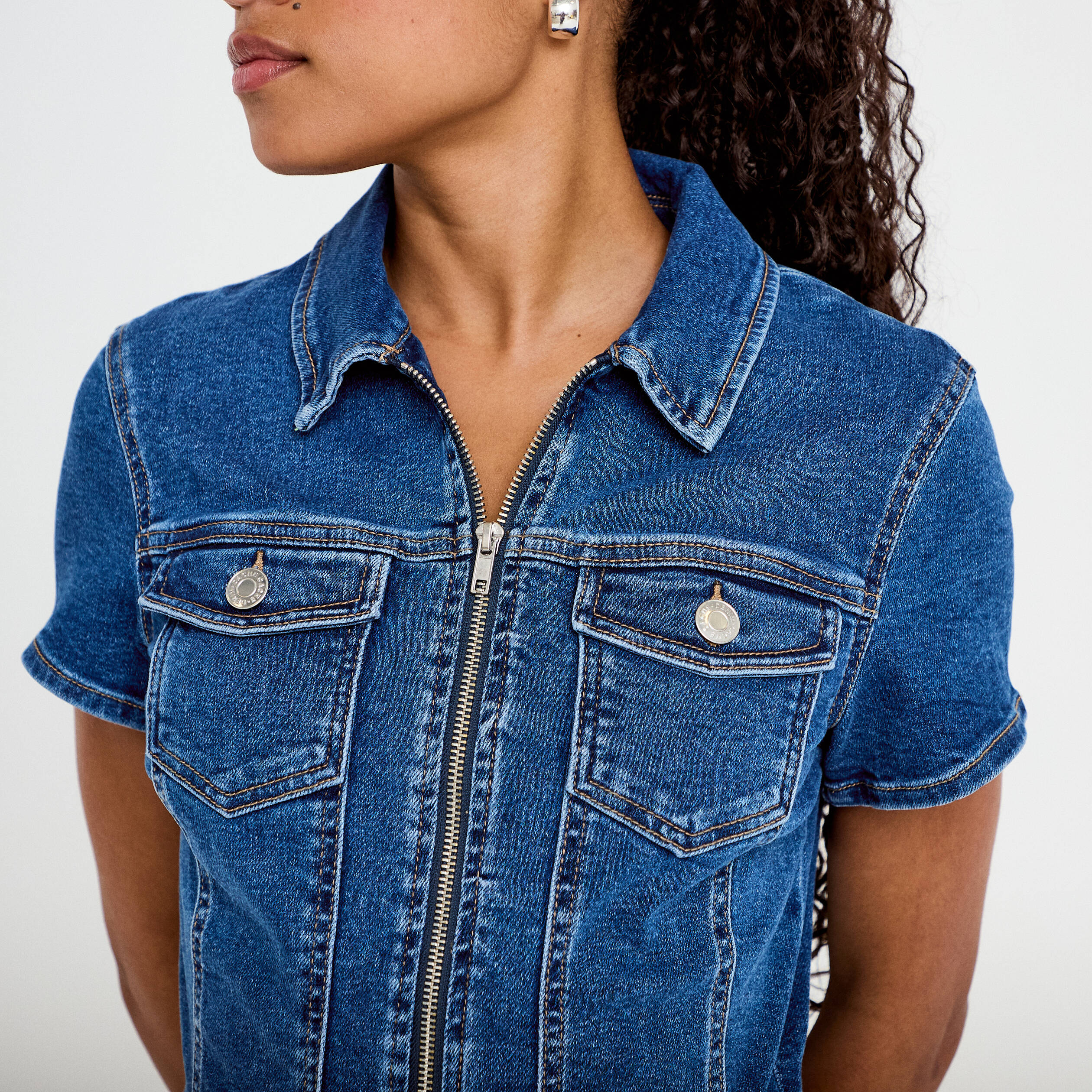 Combishort en jean denim double stone femme