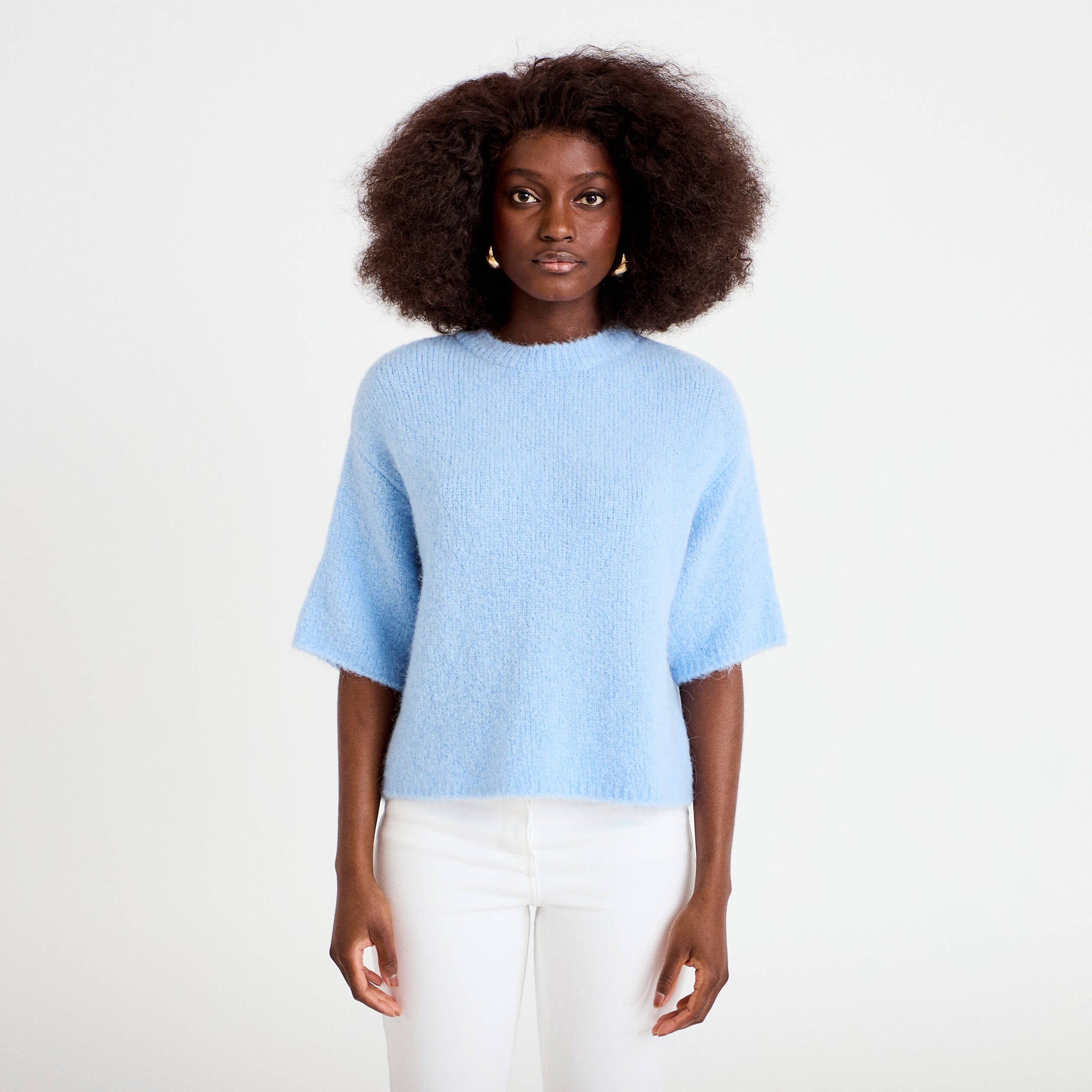 Pull manches courtes bleu clair femme