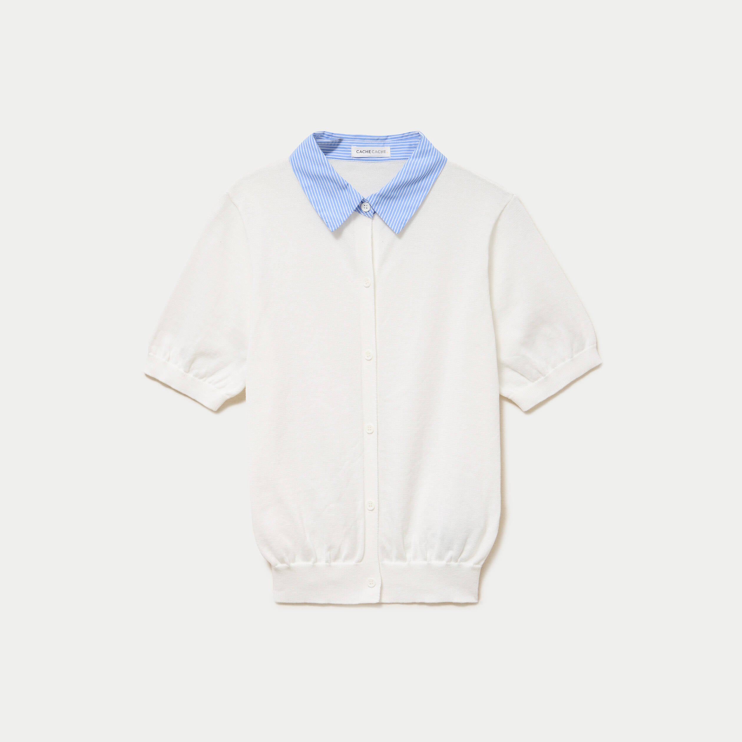 Polo col chemise manches courtes blanc femme