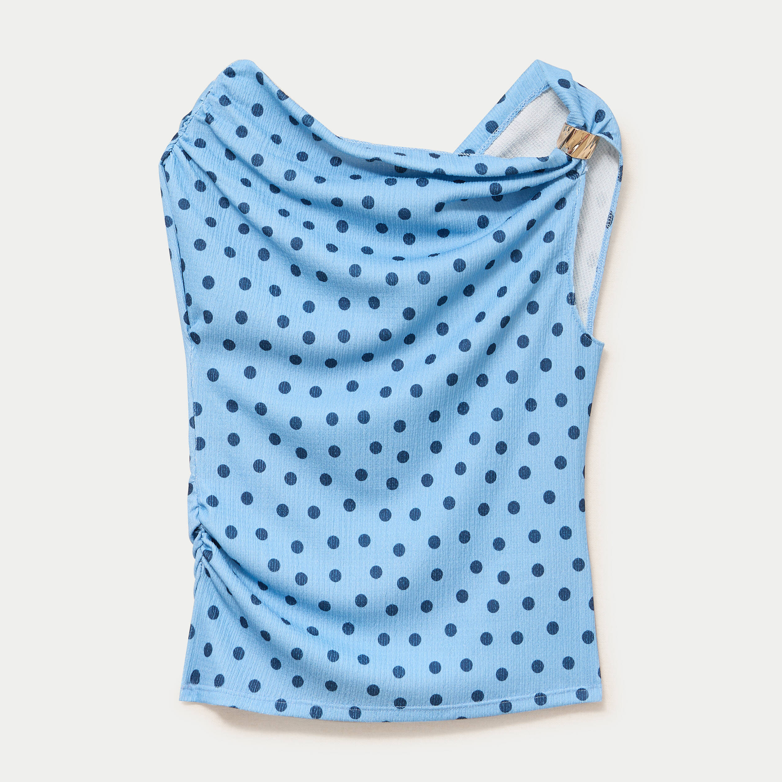 Top pliss&eacute; col bardot sans manches bleu ciel femme