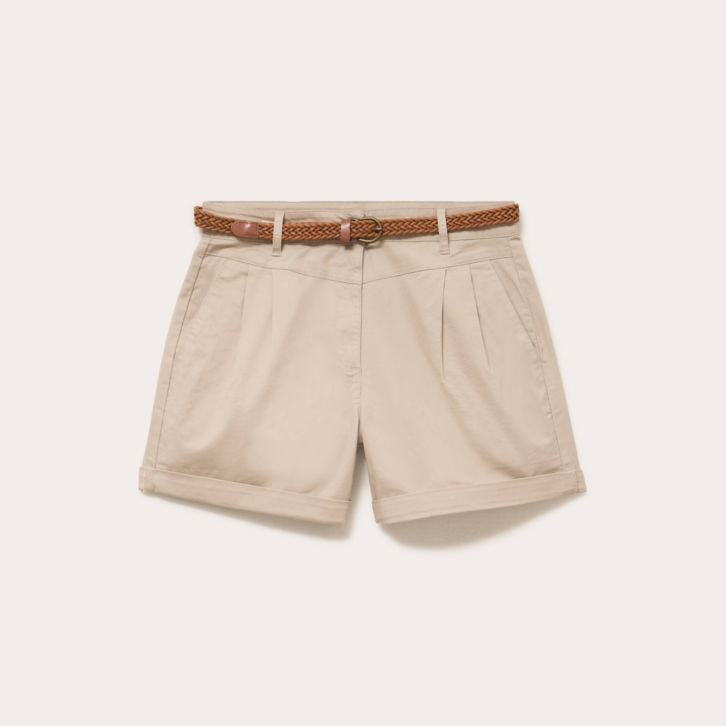 Short chino ceintur&eacute; beige femme