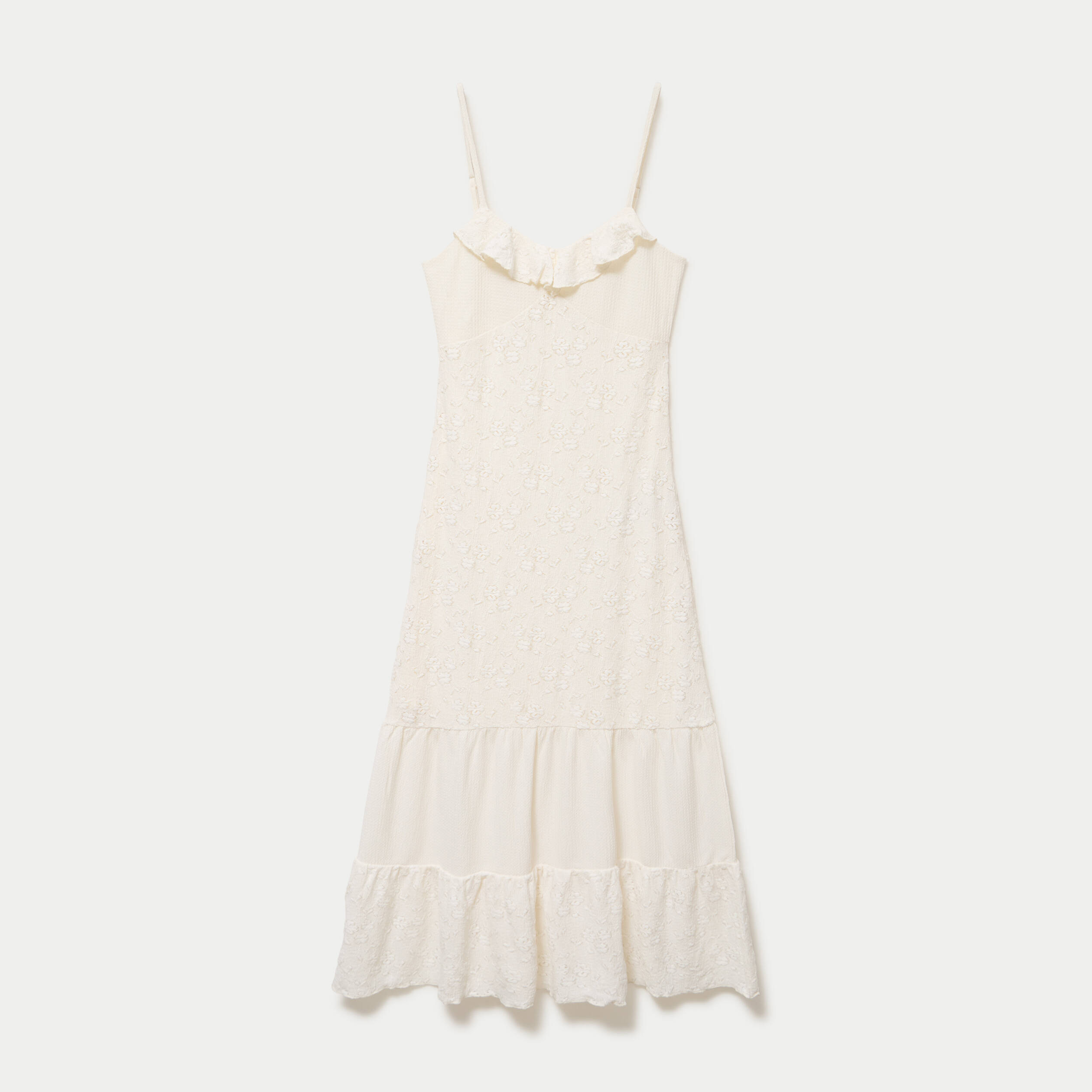 Robe longue &eacute;vas&eacute;e col v bretelles ecru femme