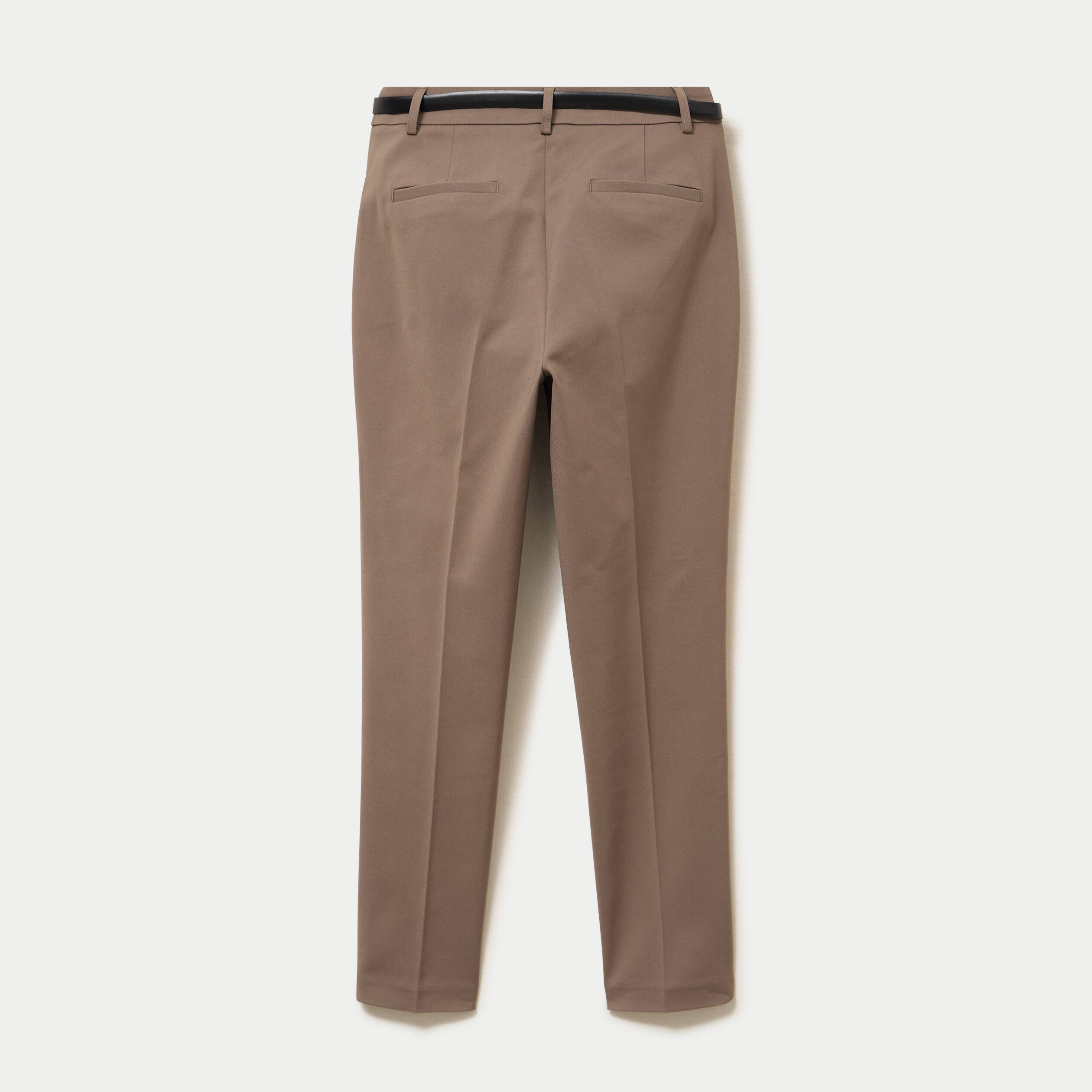 Pantalon cigarette ceintur&eacute; taupe femme