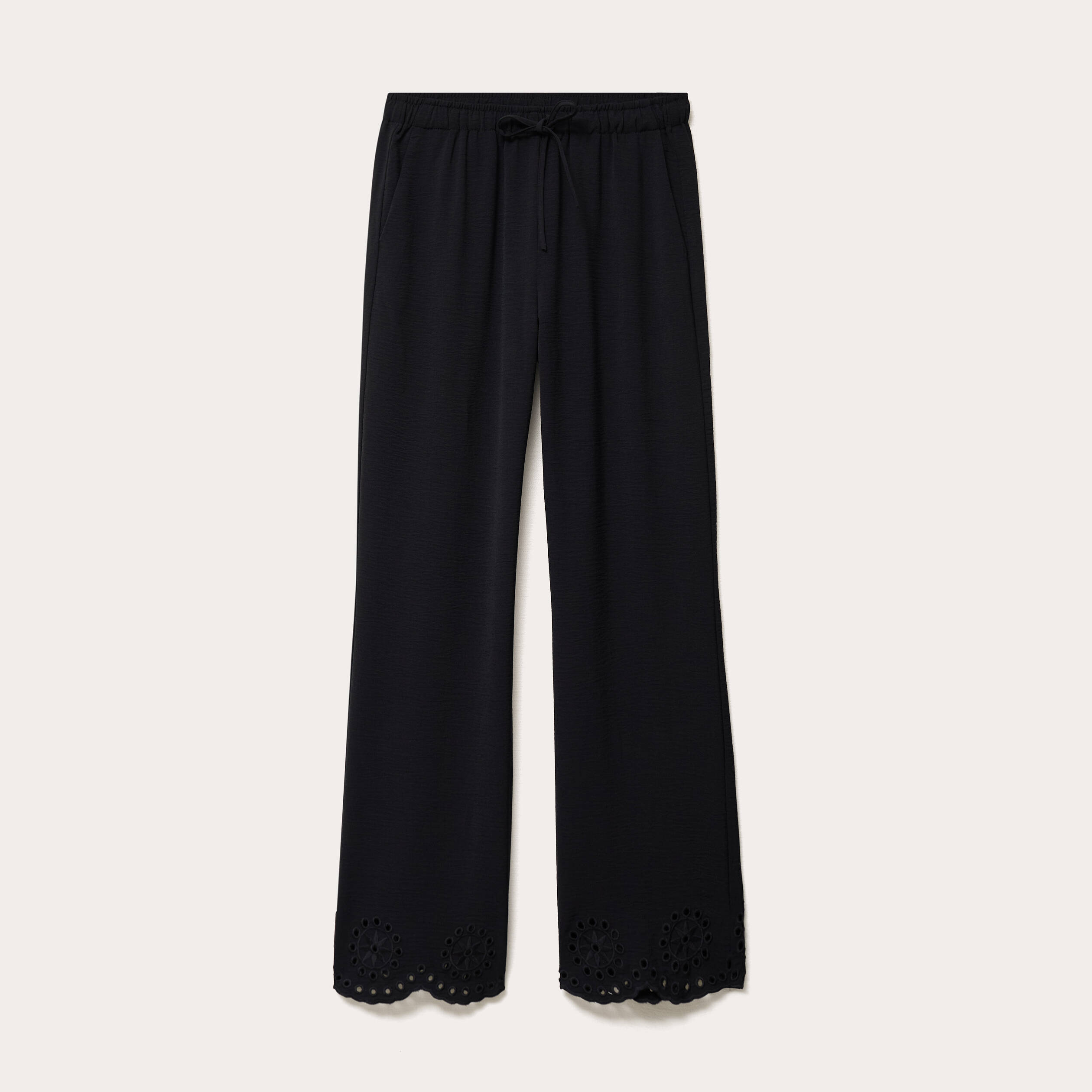 Pantalon large avec broderie noir femme